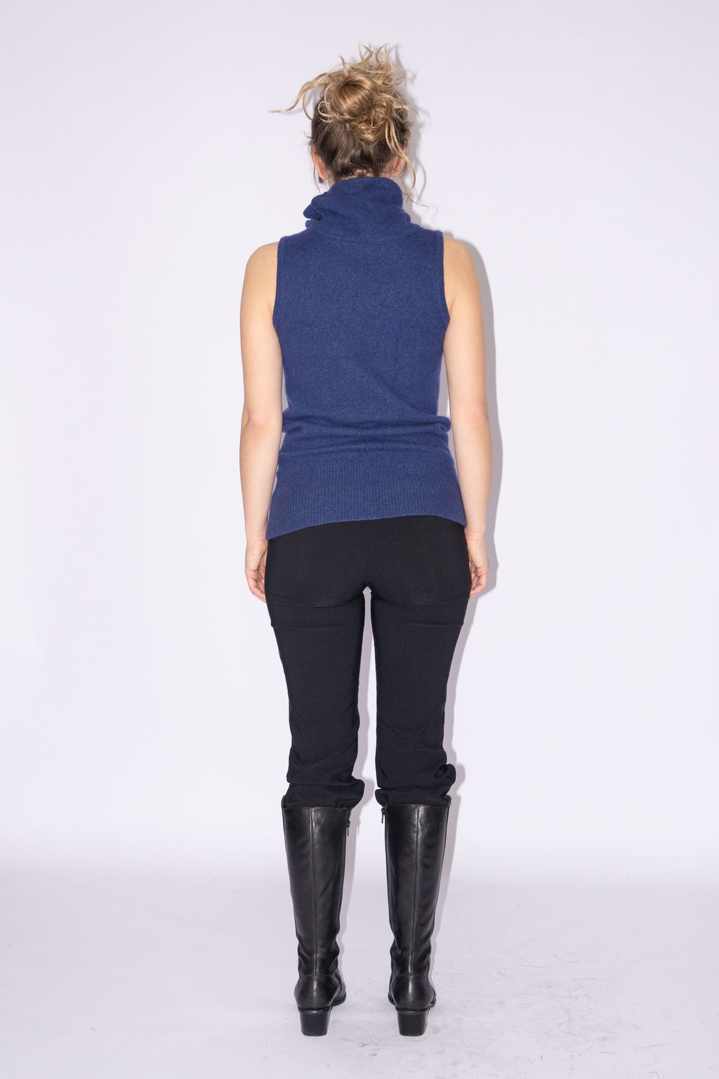Blue Knit Top Wool Asymmetric Buttons - Size S