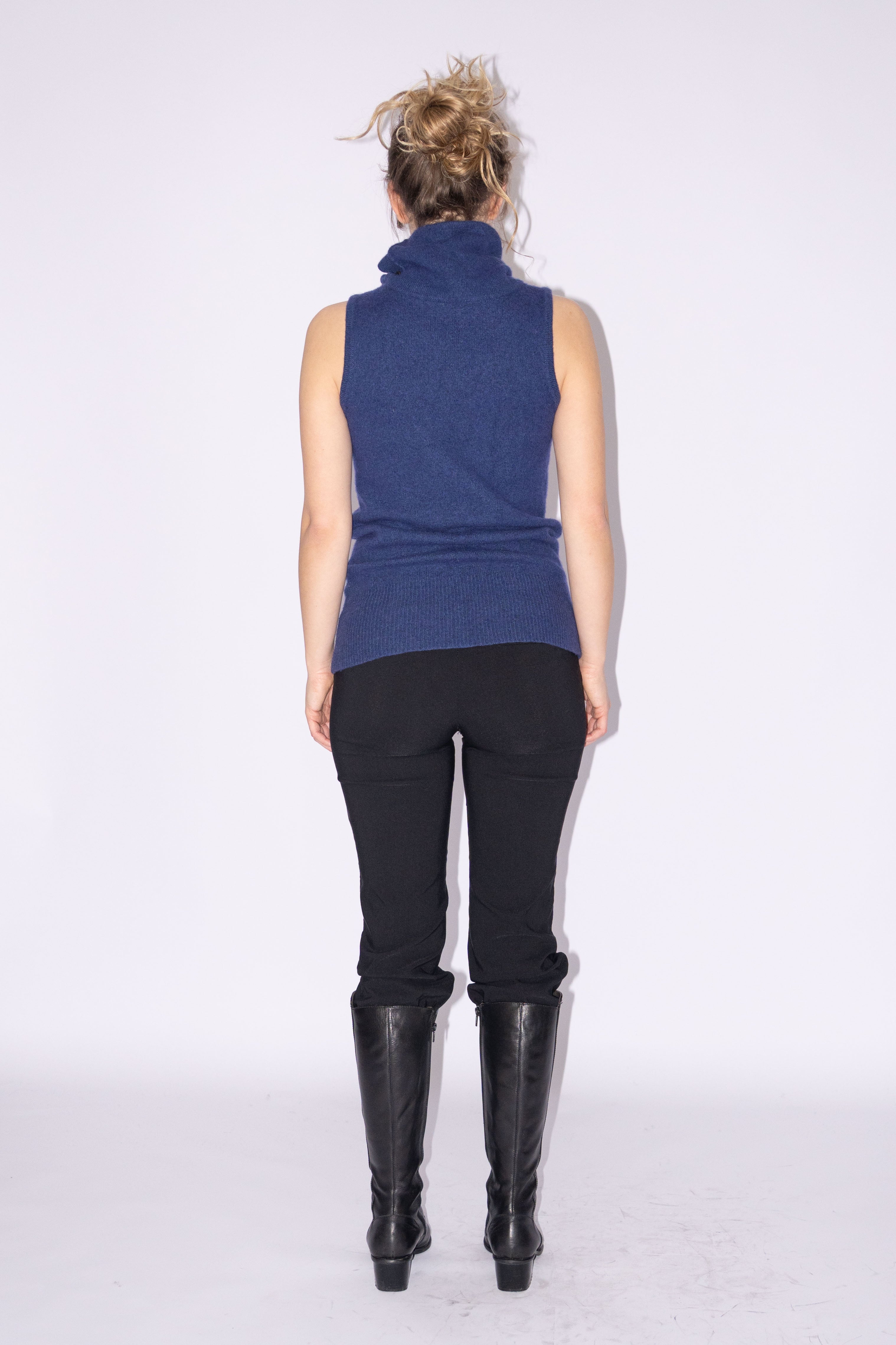 Blue Knit Top Wool Asymmetric Buttons - Size S