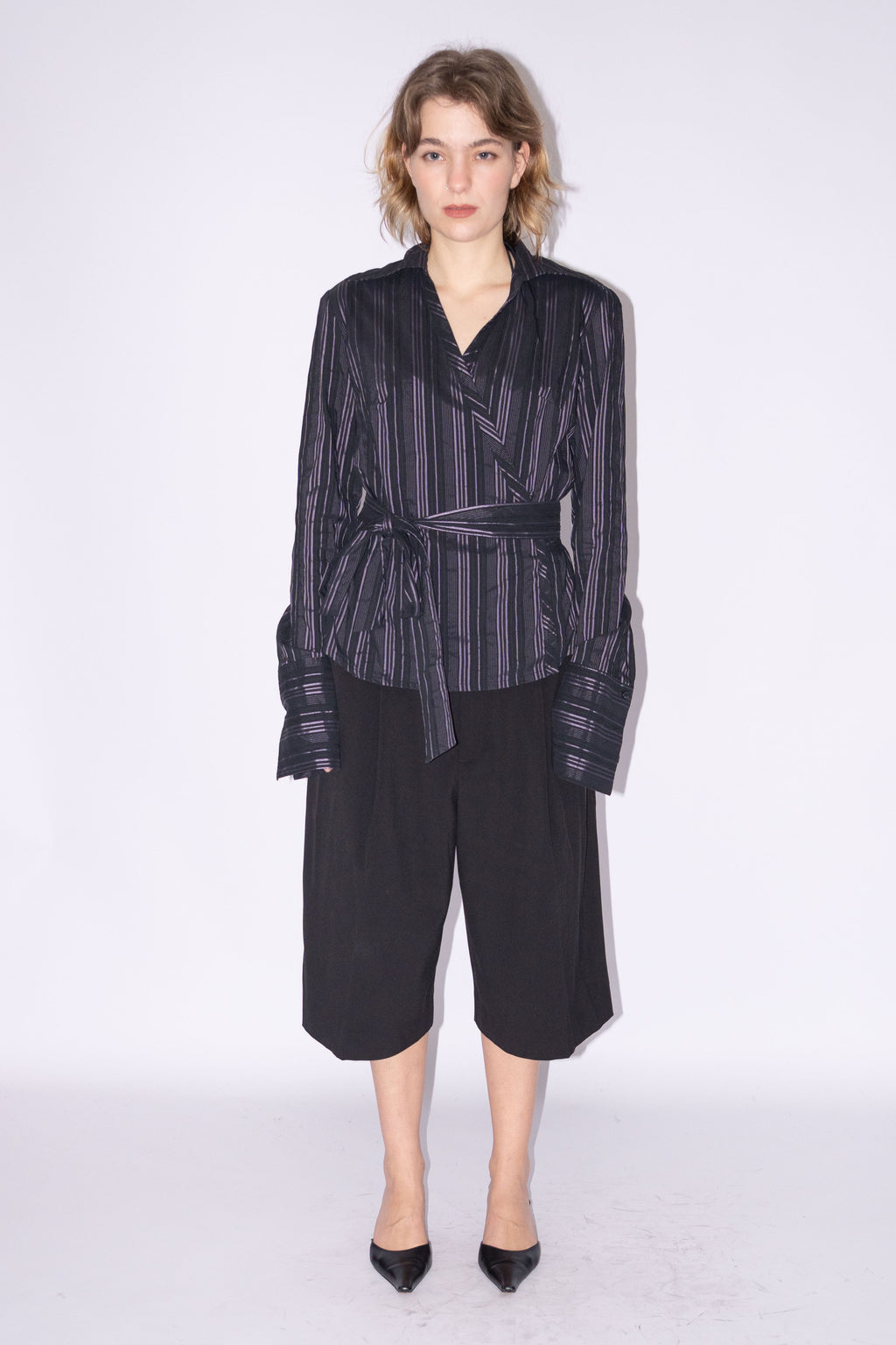 Wrap Blouse Purple Stripes - Size S/M