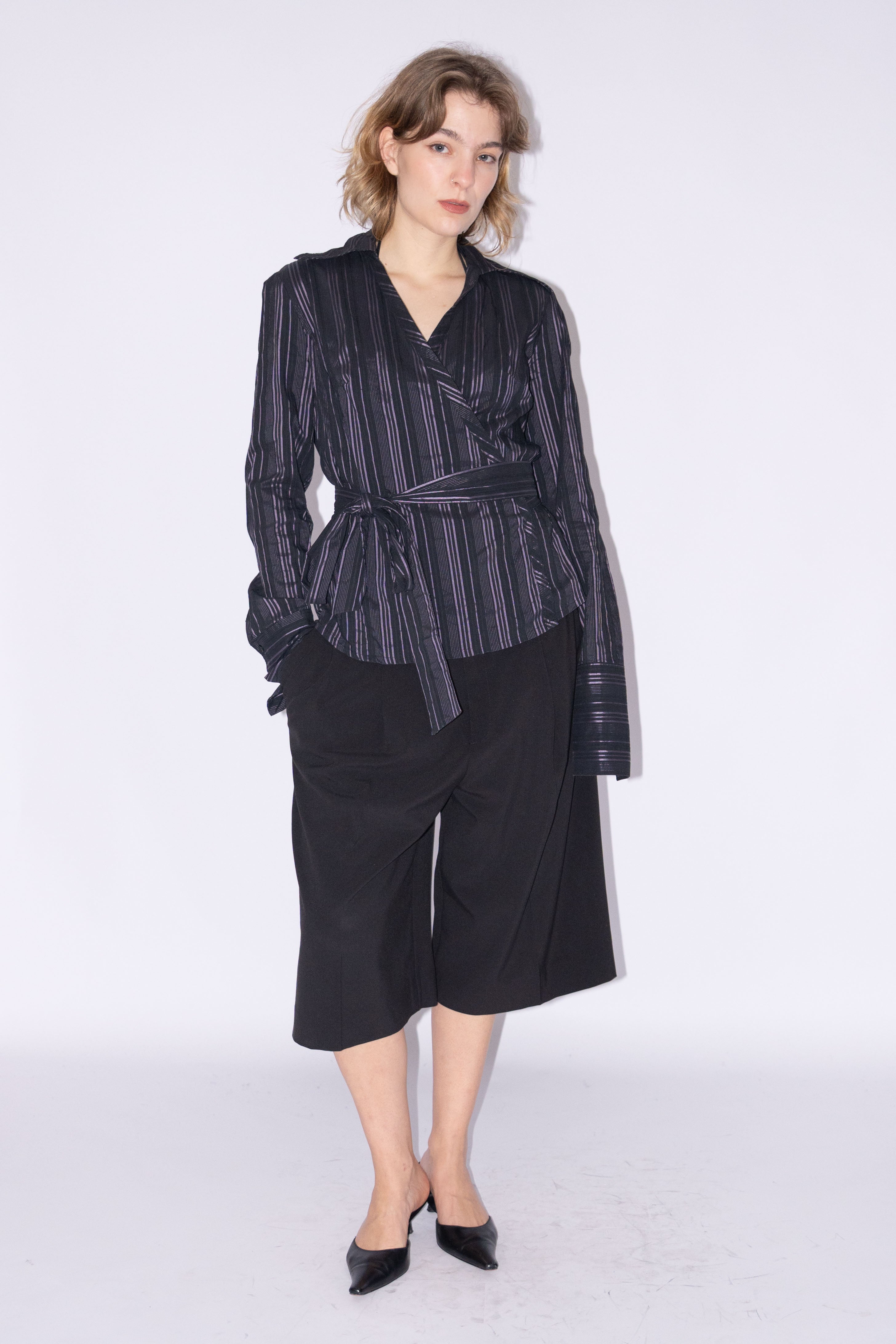 Wrap Blouse Purple Stripes - Size S/M