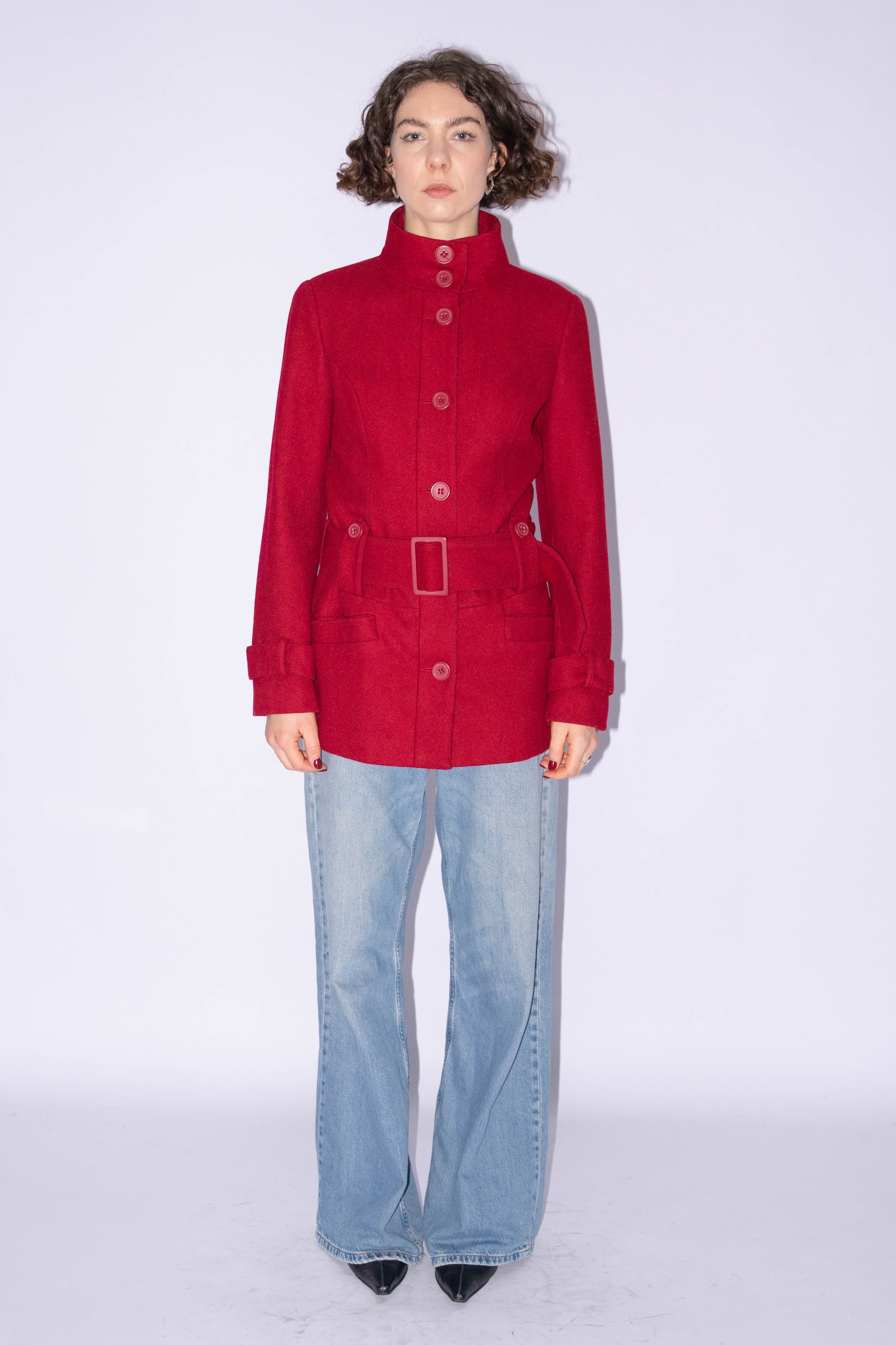 Red Mid-Season Jacket Wool