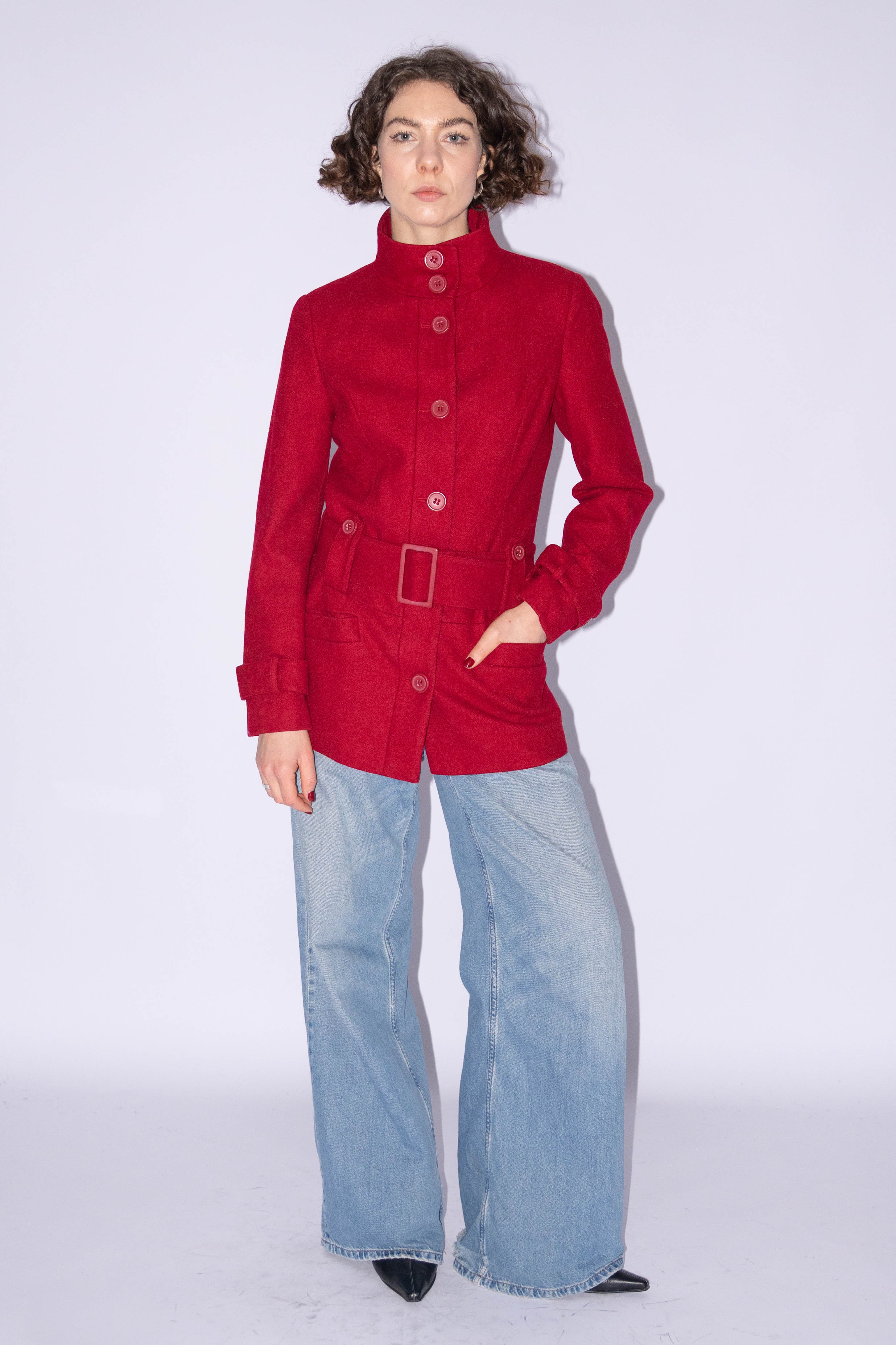 Red Mid-Season Jacket Wool