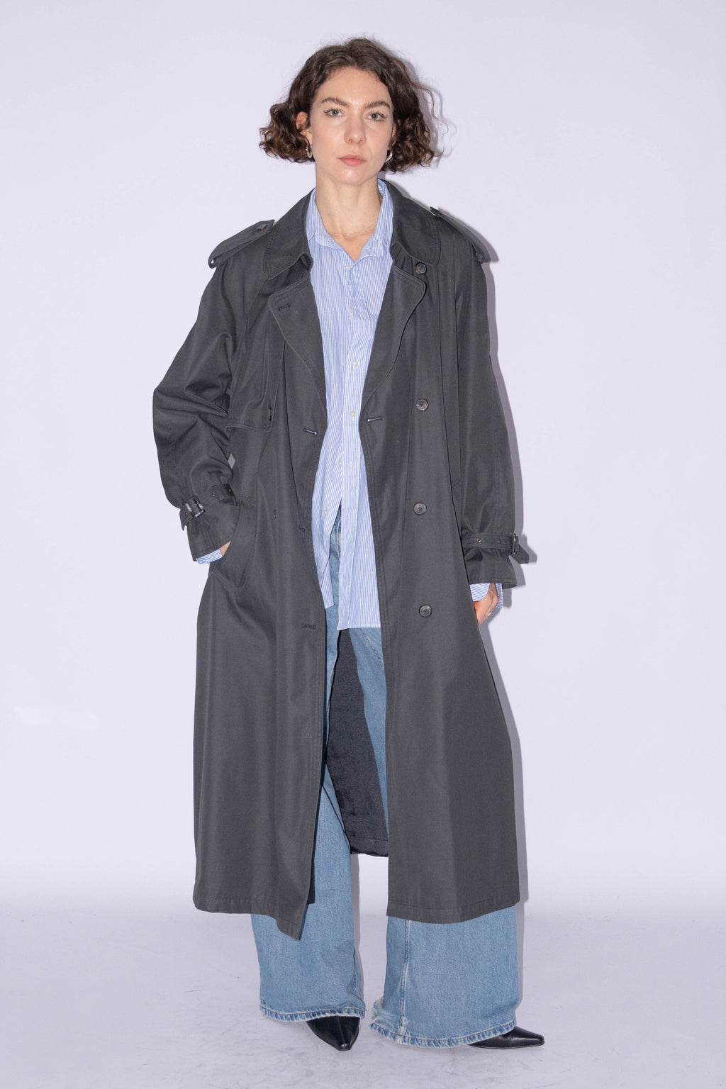 Grey Trenchcoat Cotton Mix  - Size XL