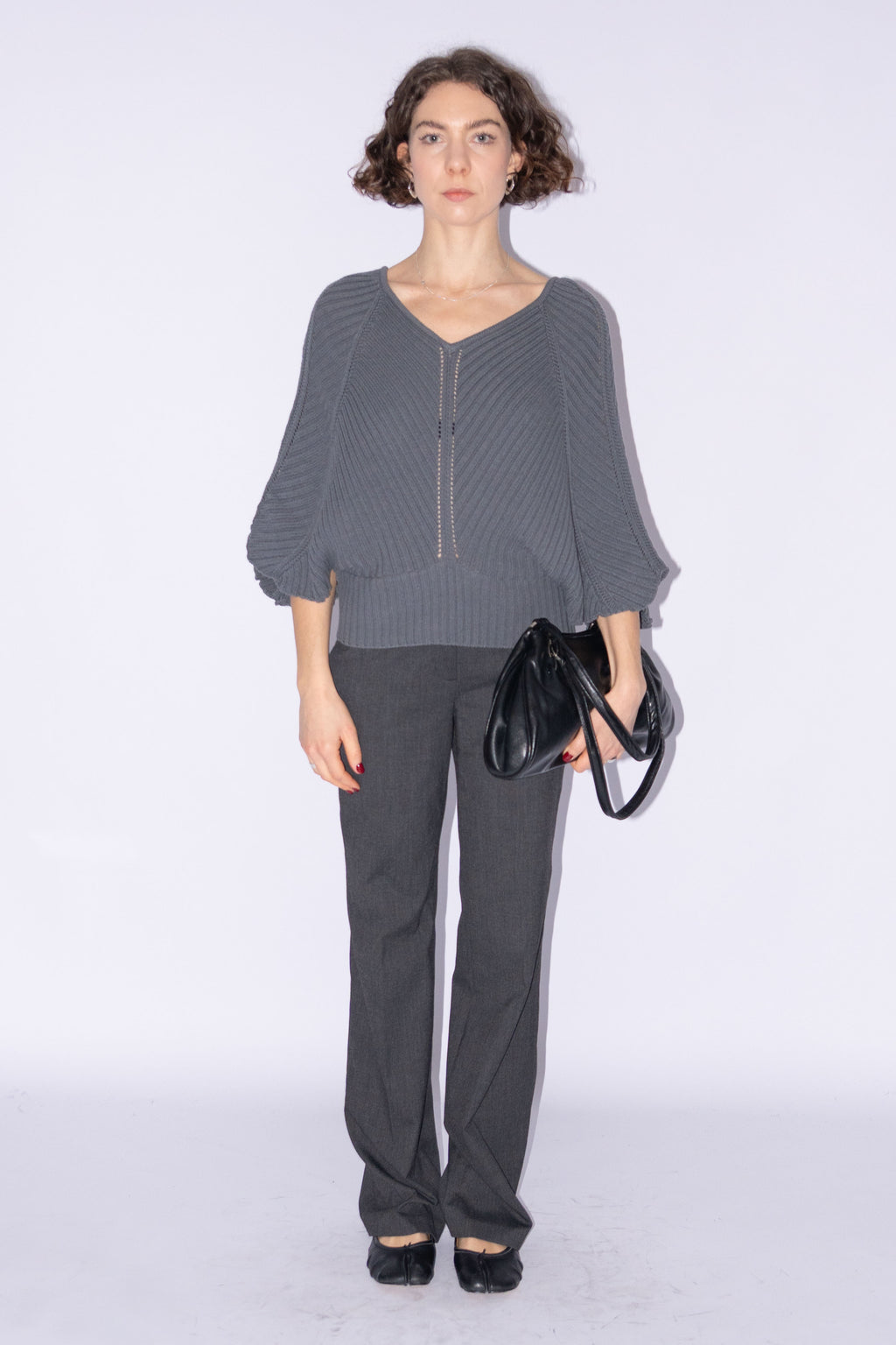 Grey Knit Butterfly Top Cotton Mix - Size M