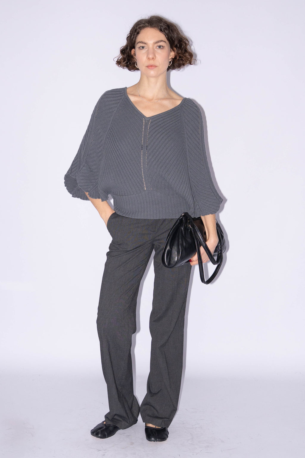 Grey Knit Butterfly Top Cotton Mix - Size M