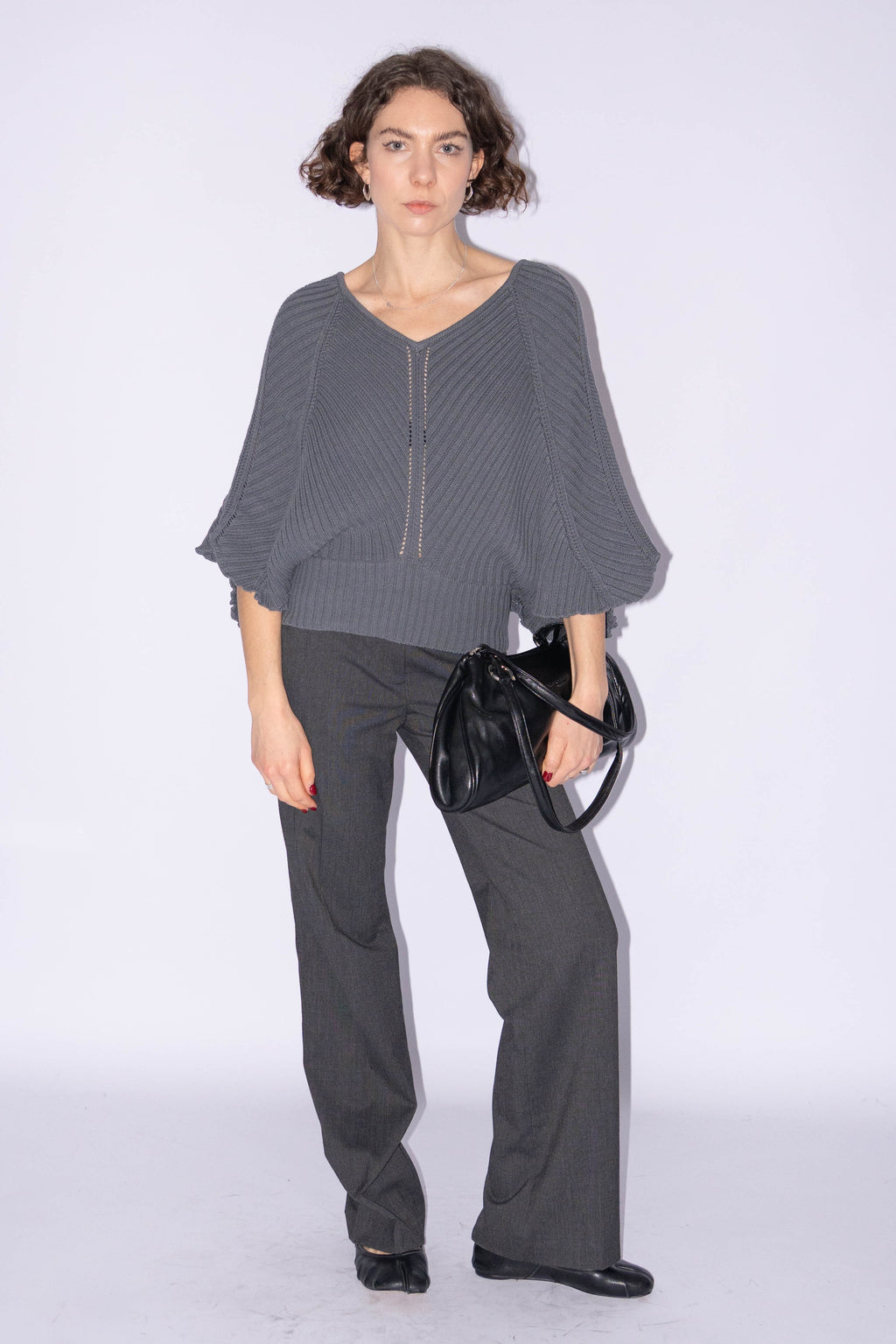 Grey Knit Butterfly Top Cotton Mix - Size M