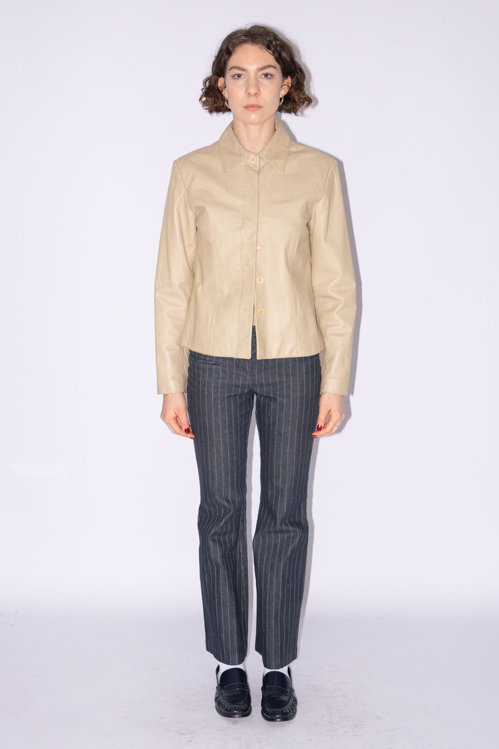 Beige Short Leather Jacket - Size S