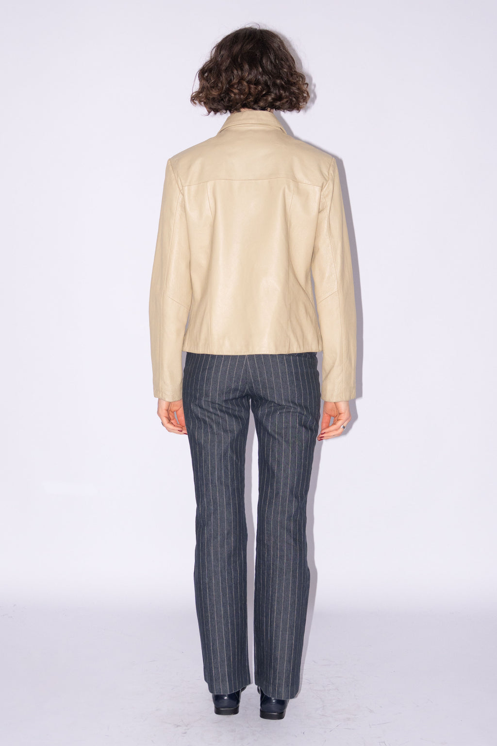 Beige Short Leather Jacket - Size S