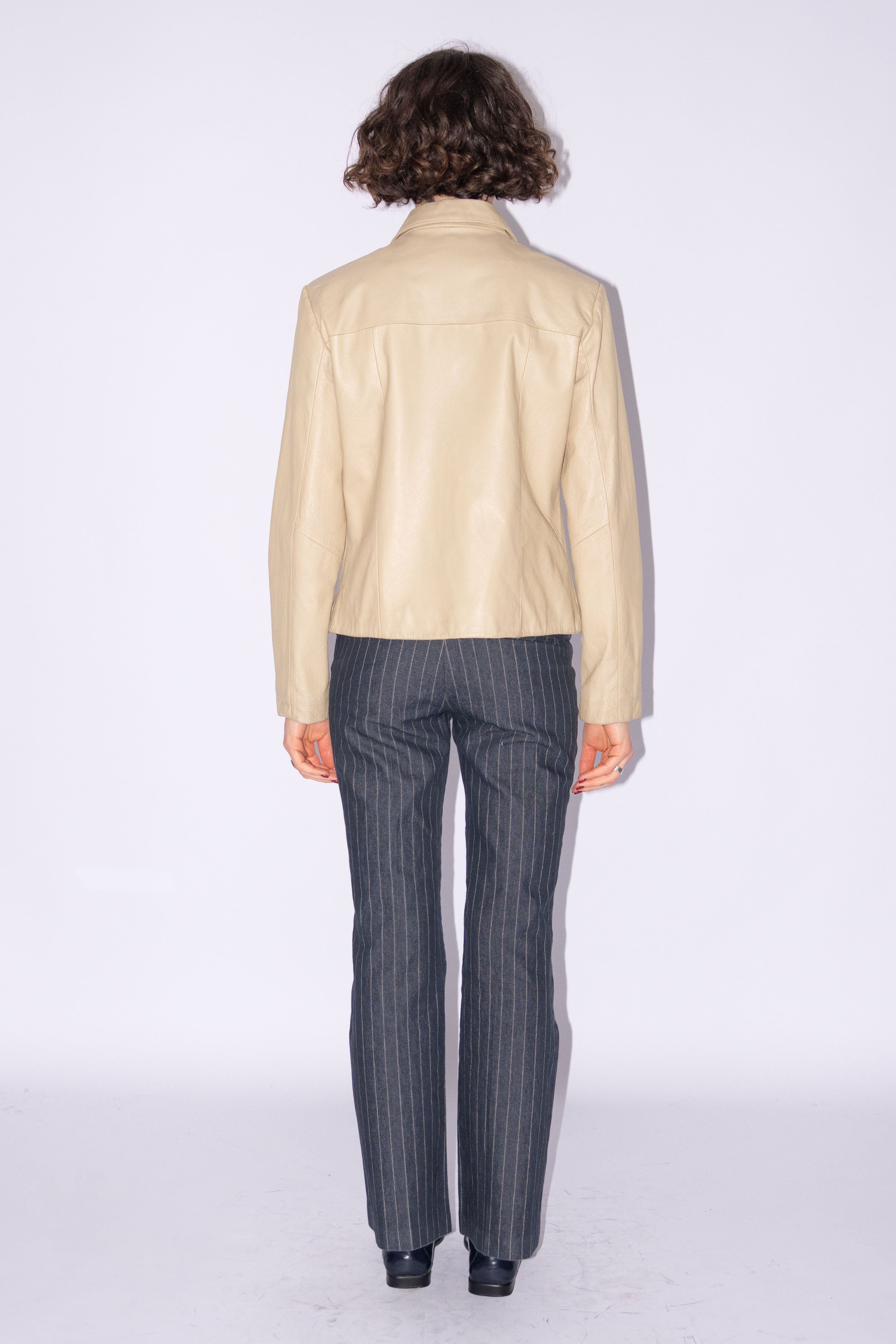 Beige Short Leather Jacket