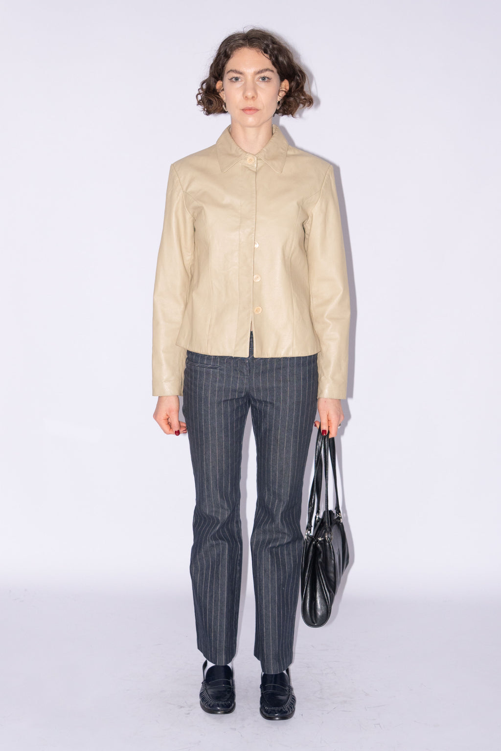 Beige Short Leather Jacket - Size S