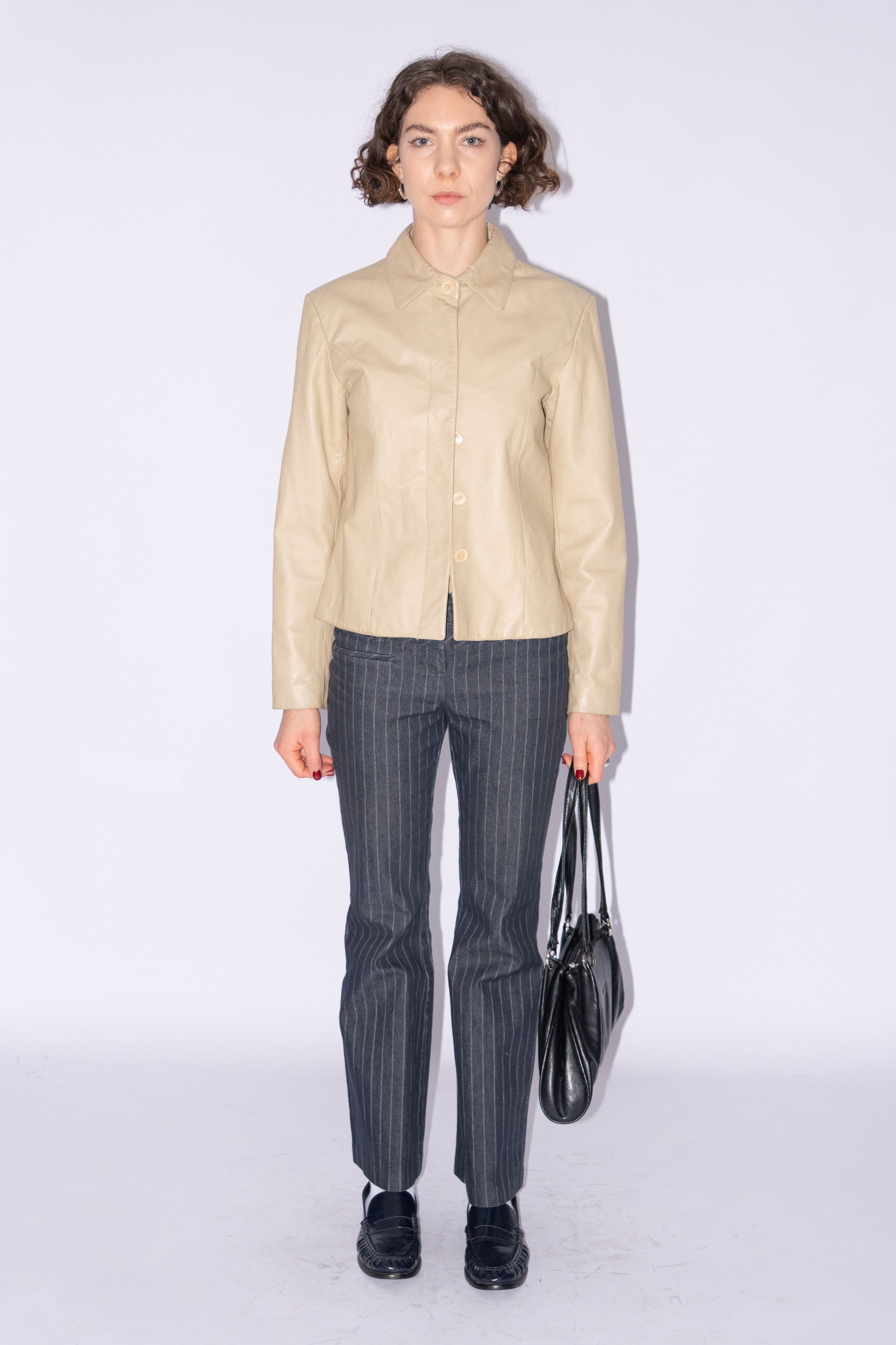 Beige Short Leather Jacket