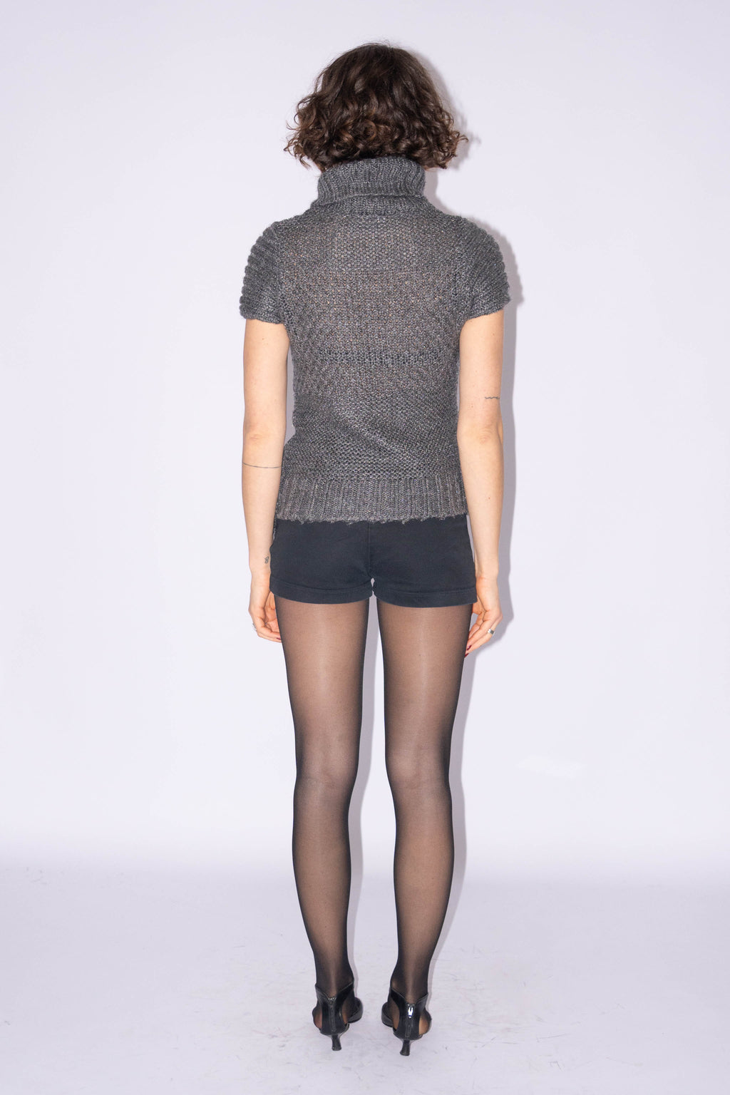 Grey Knit Top Short Sleeve Asymmetric - Size S/M