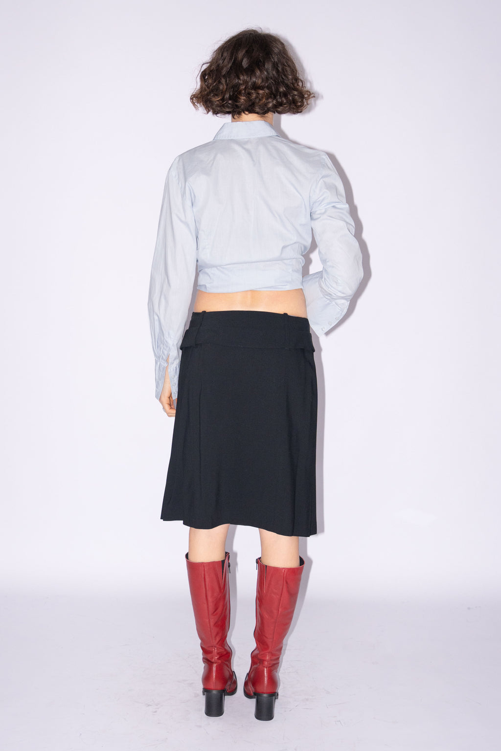 Black Pleated Wool Skirt With Belt - Size M