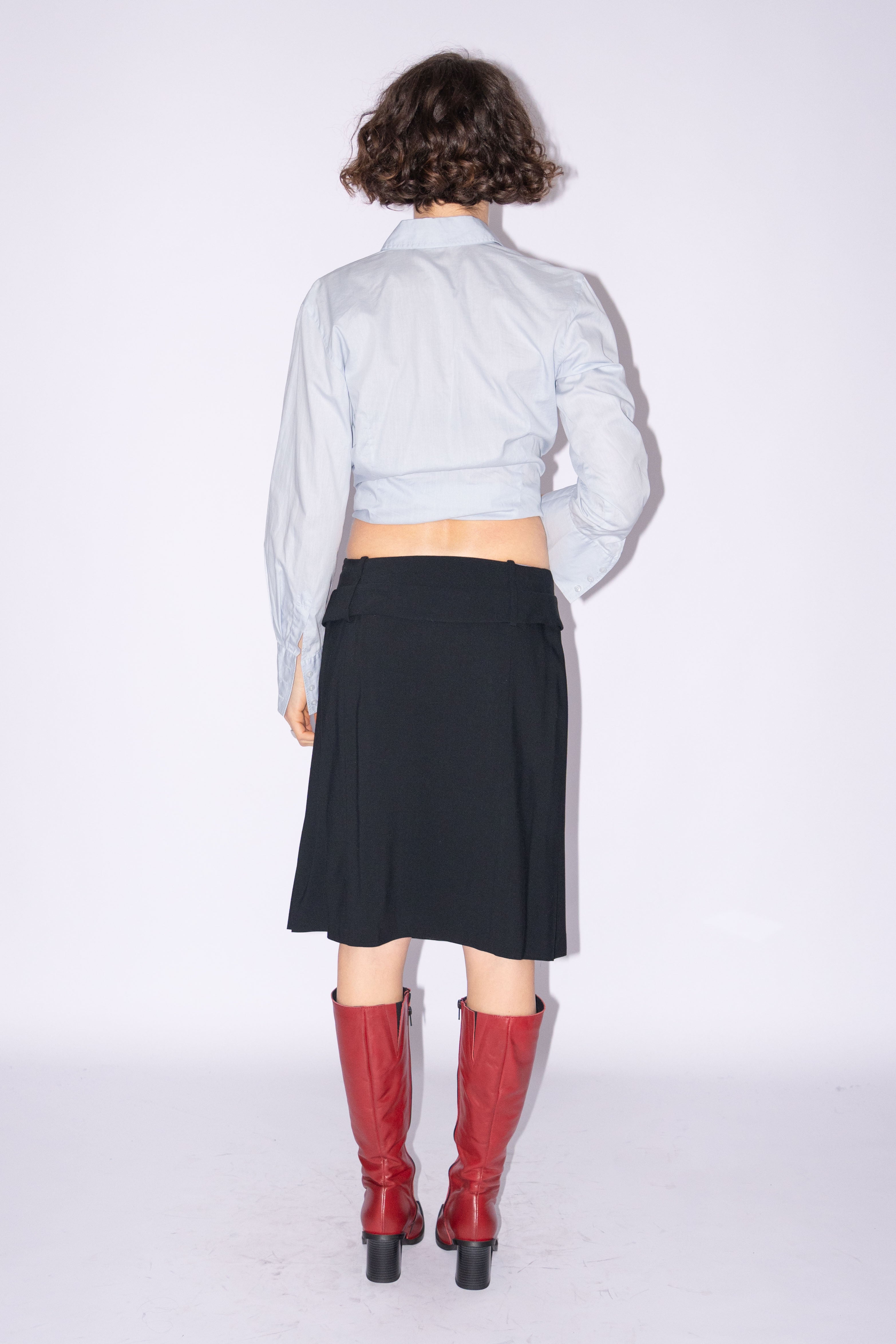 Black Pleated Wool Skirt With Belt