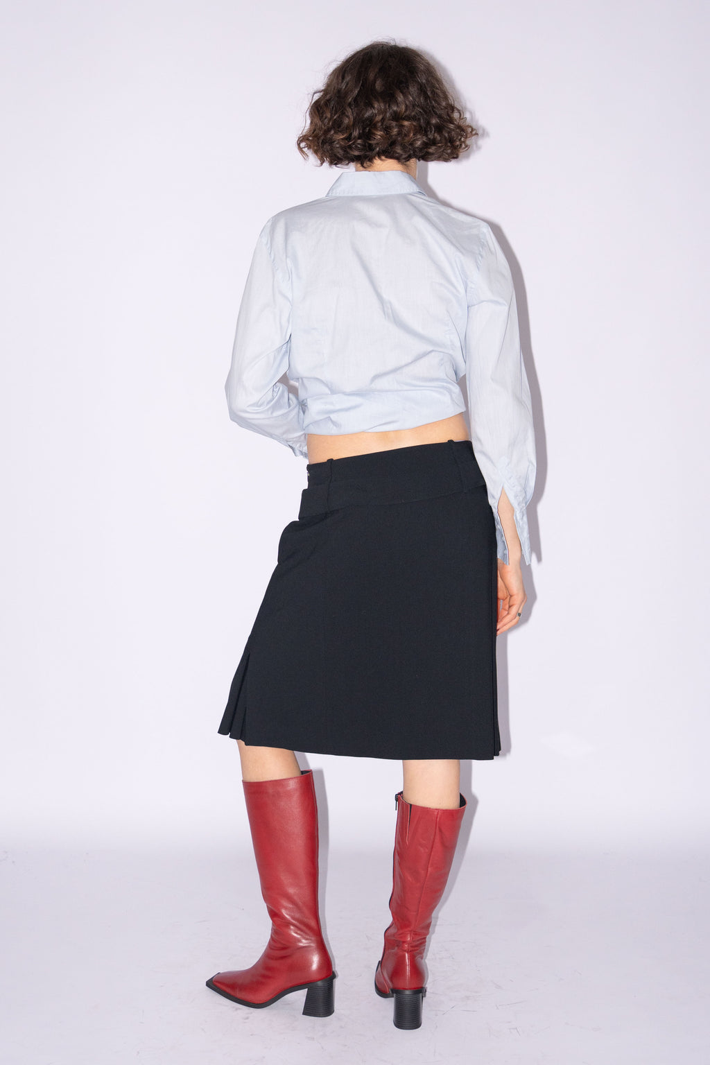 Black Pleated Wool Skirt With Belt - Size M