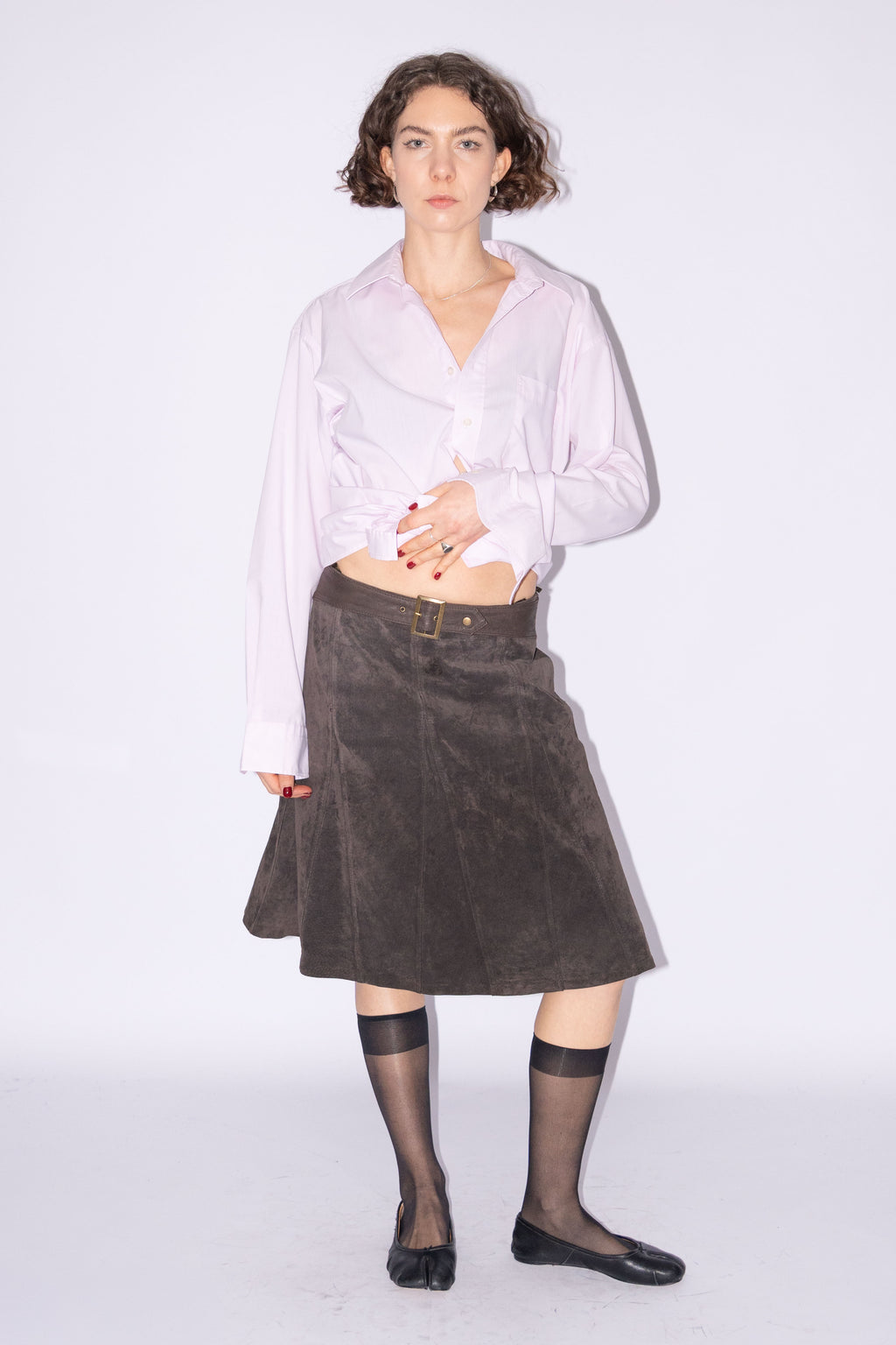 Brown Suede Skirt With Belt - Size M