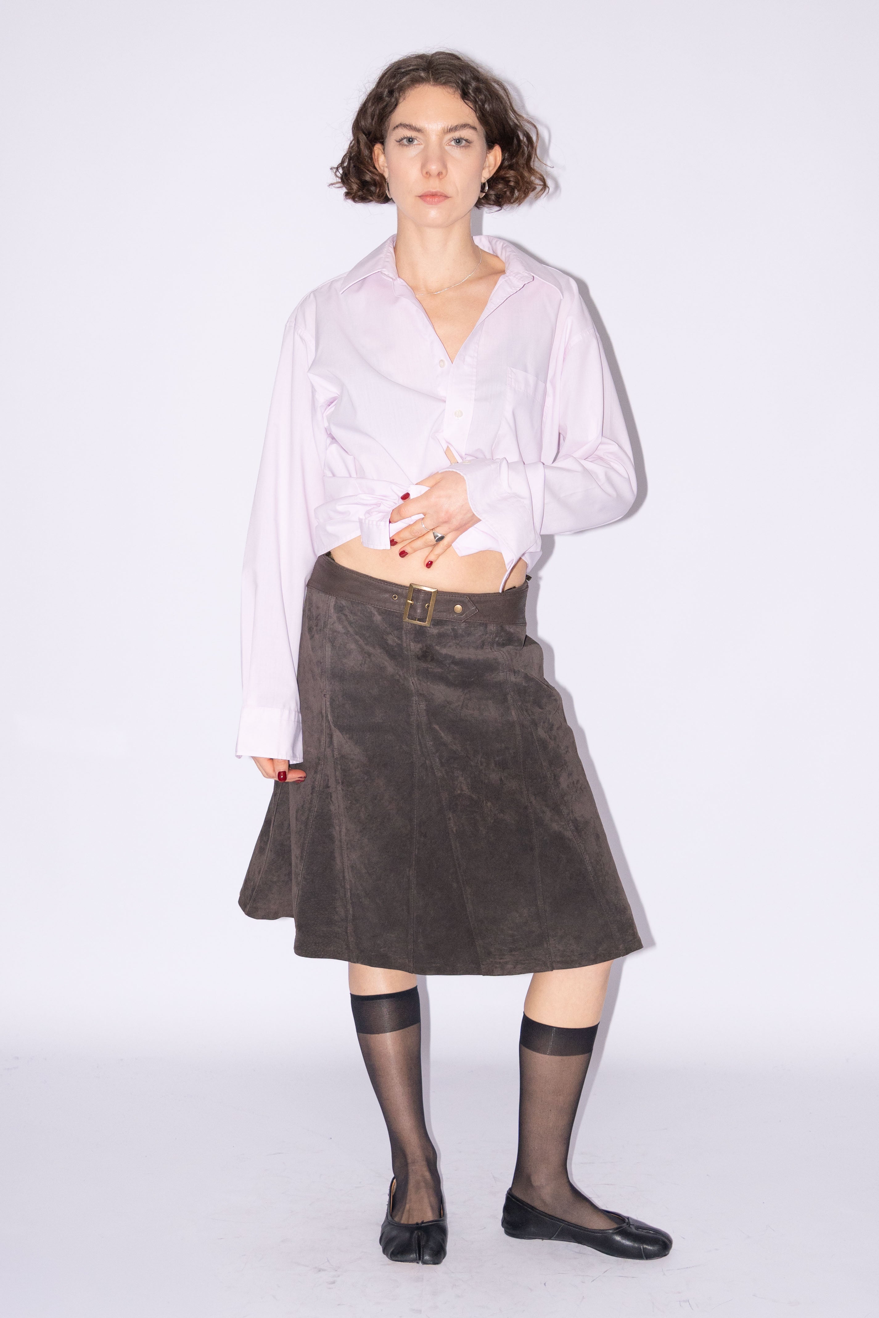 Brown Suede Skirt With Belt