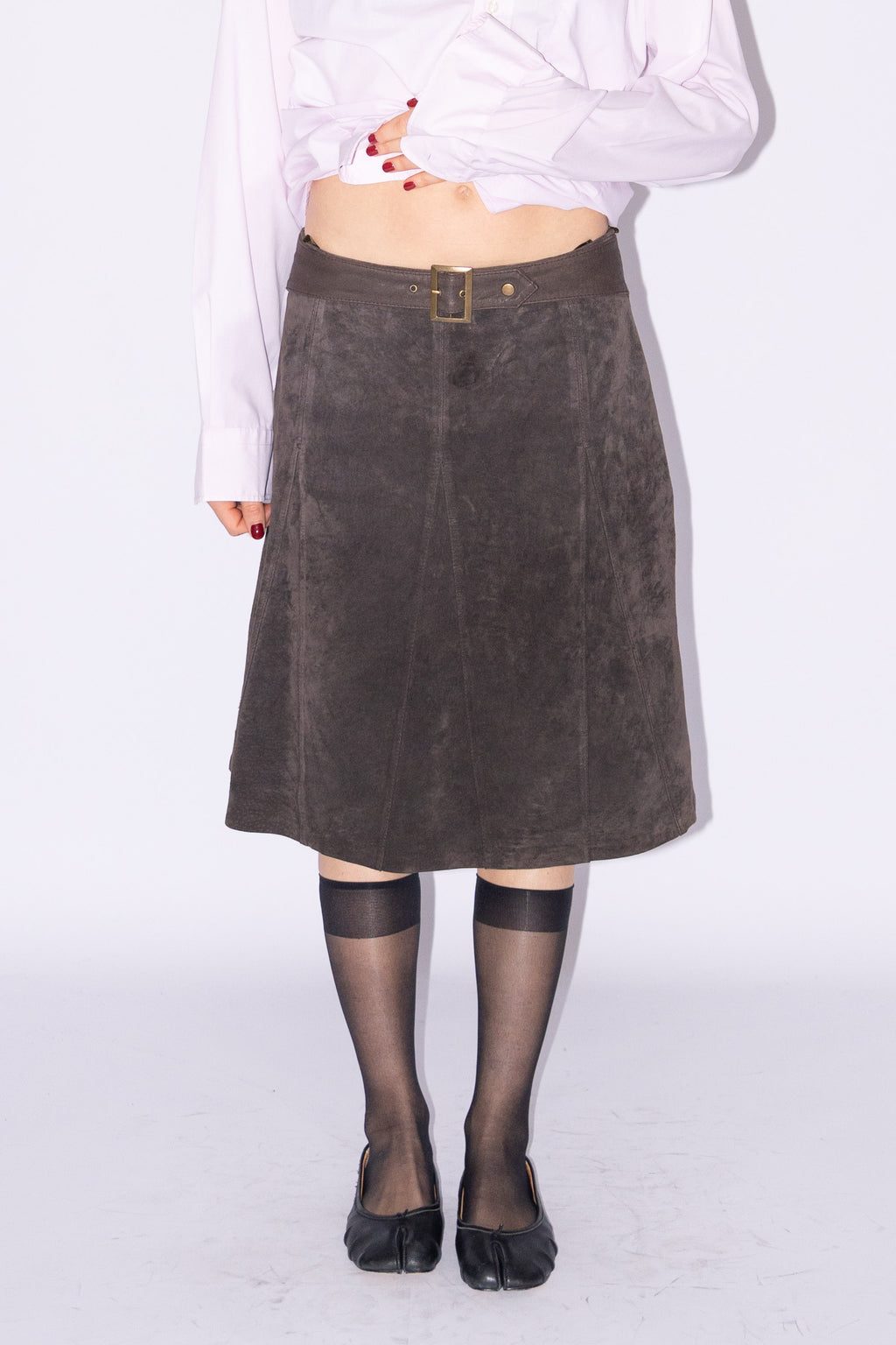 Brown Suede Skirt With Belt - Size M