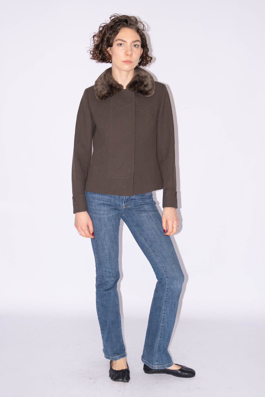 Wool Short Jacket With Fur Detail - Size S/M