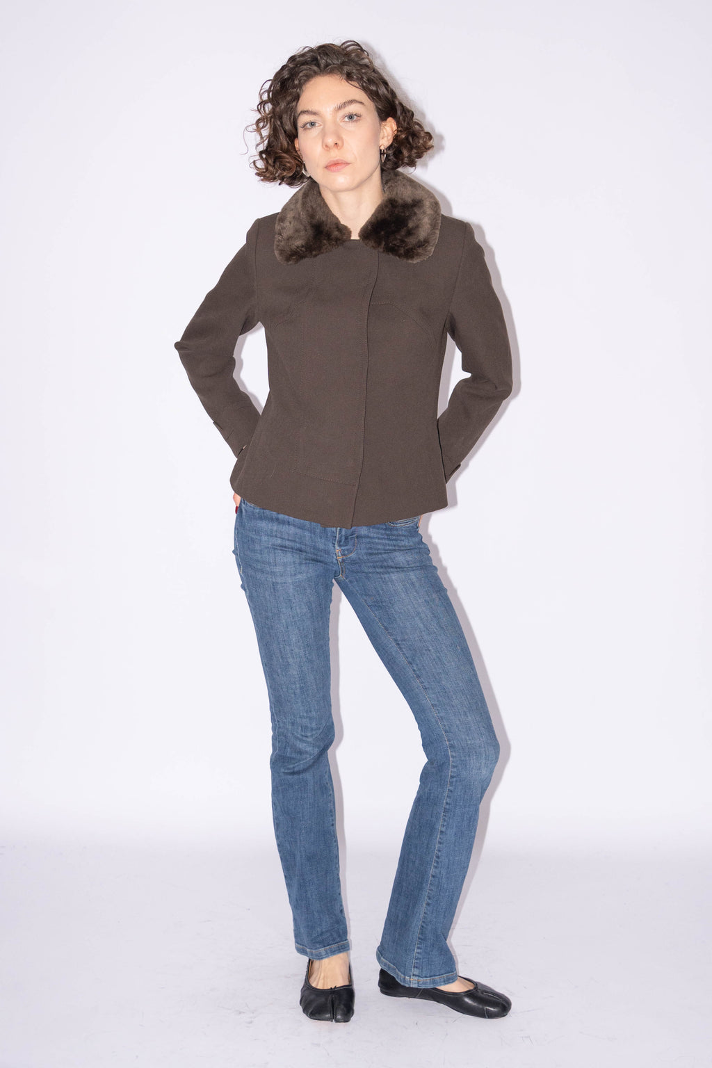Wool Short Jacket With Fur Detail - Size S/M