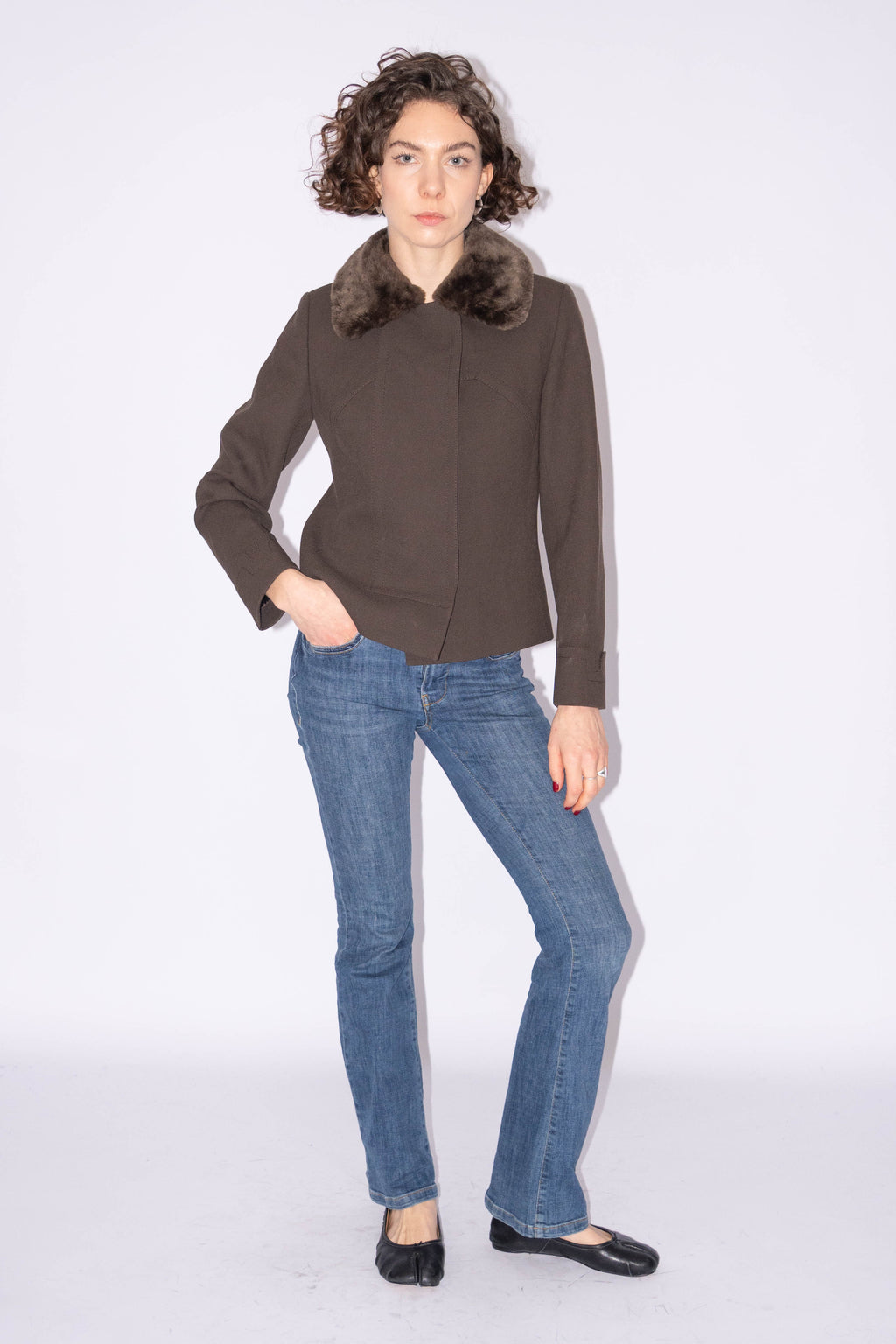 Wool Short Jacket With Fur Detail - Size S/M