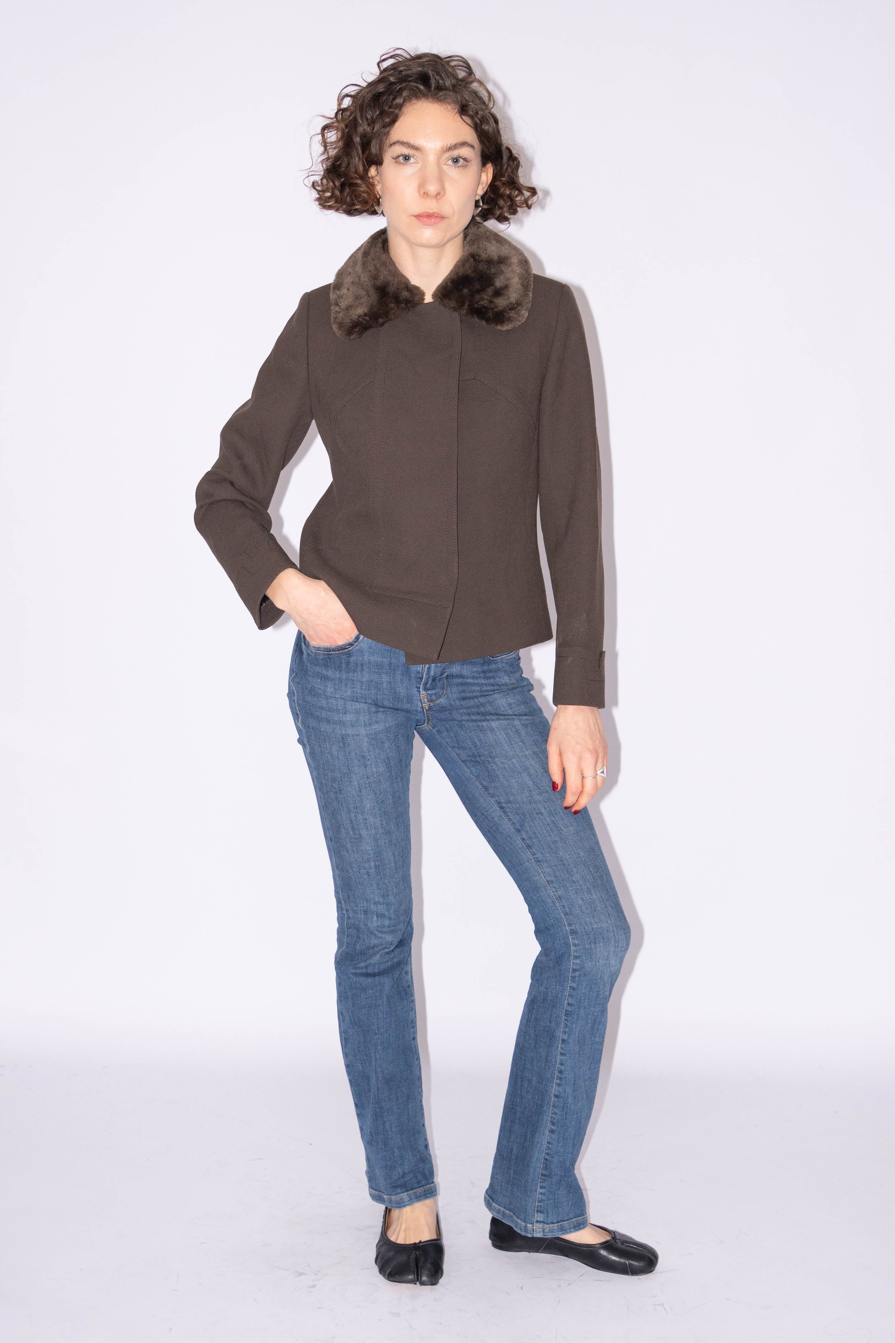 Wool Short Jacket With Fur Detail