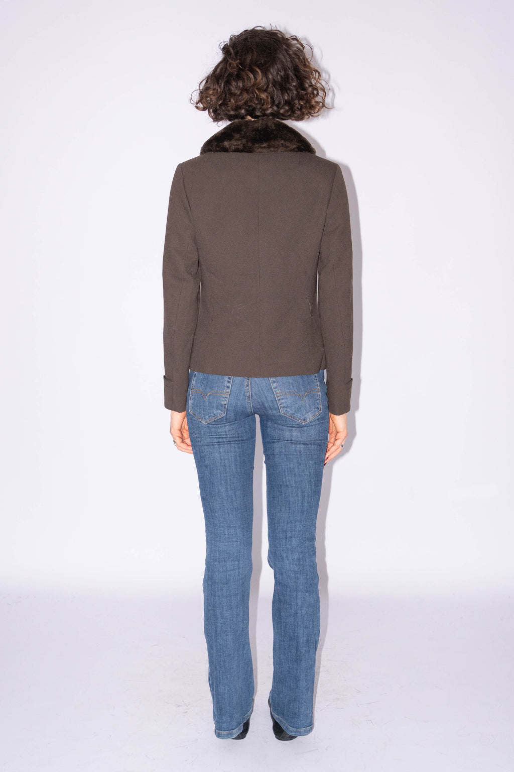 Wool Short Jacket With Fur Detail - Size S/M