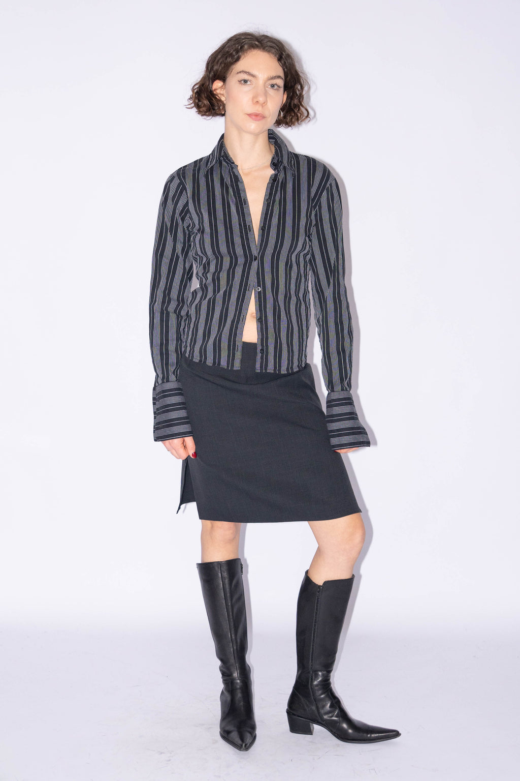 Black Striped Blouse - Size M