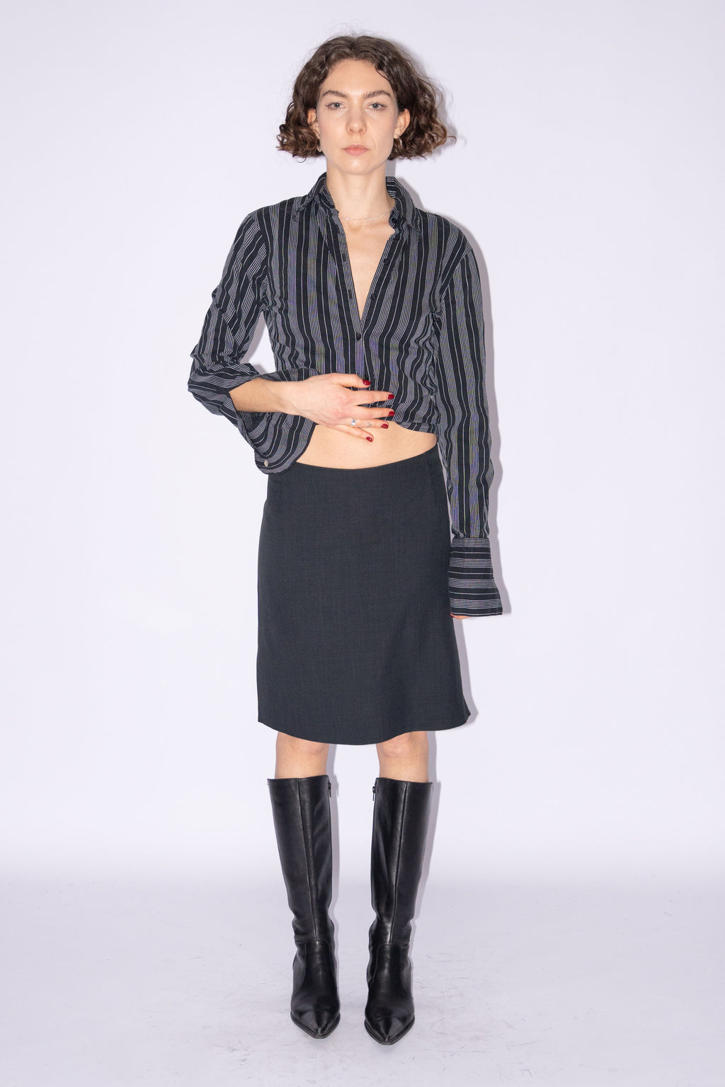 Dark Grey Midi Skirt With Split - Size M