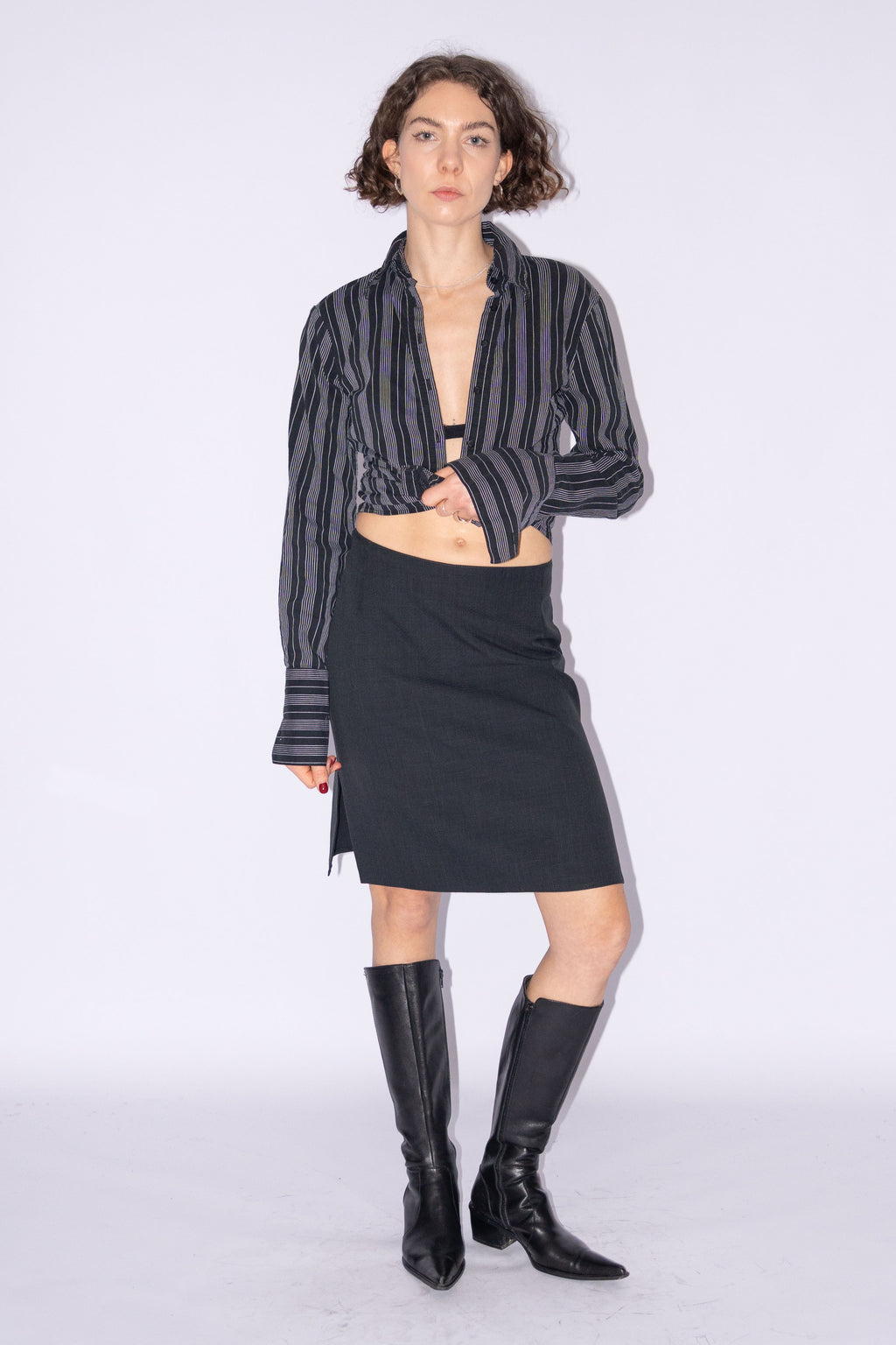 Dark Grey Midi Skirt With Split - Size M