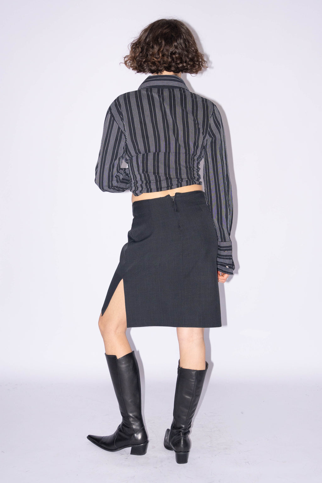 Dark Grey Midi Skirt With Split - Size M