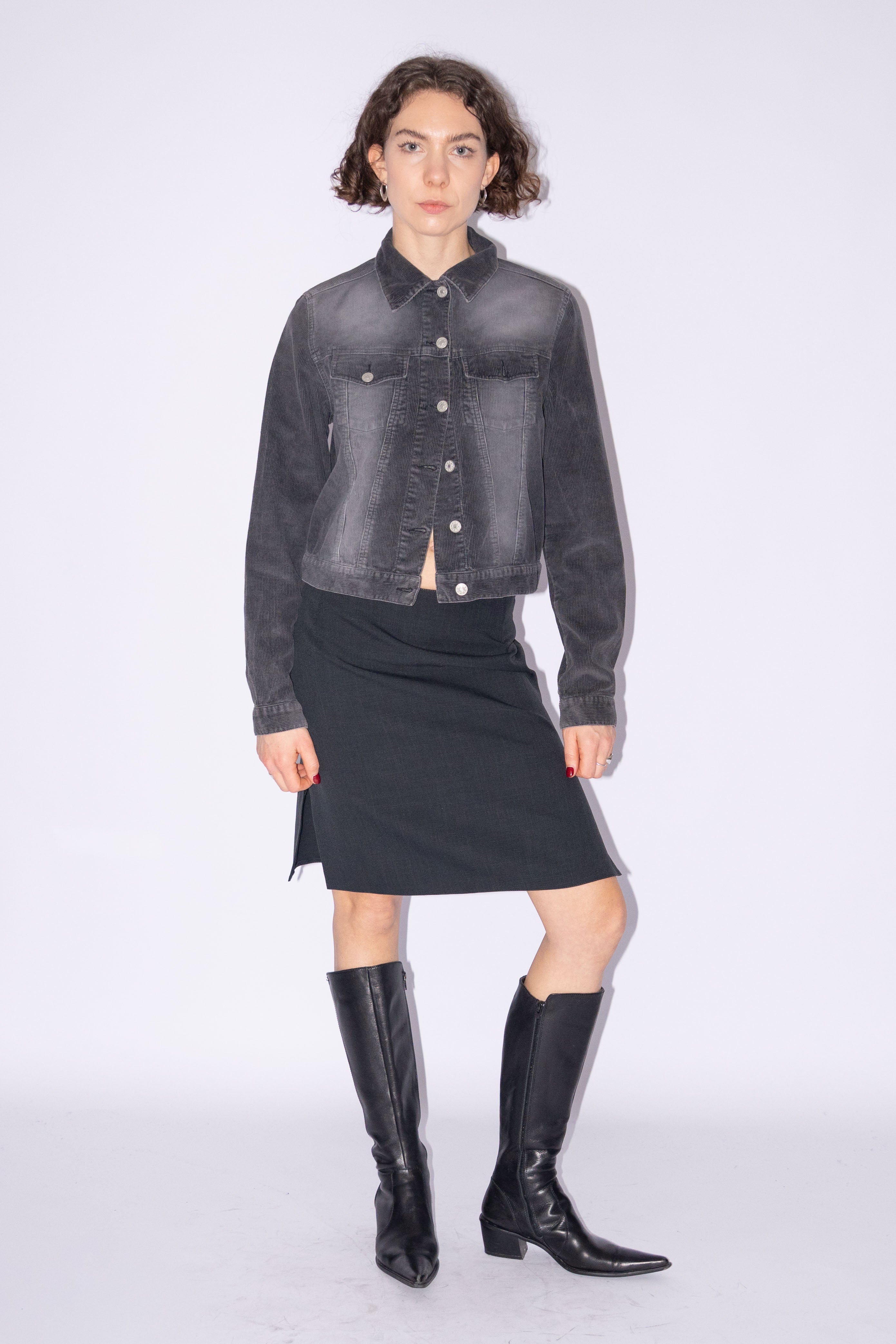 Grey Ribbed Jacket Denim Fit