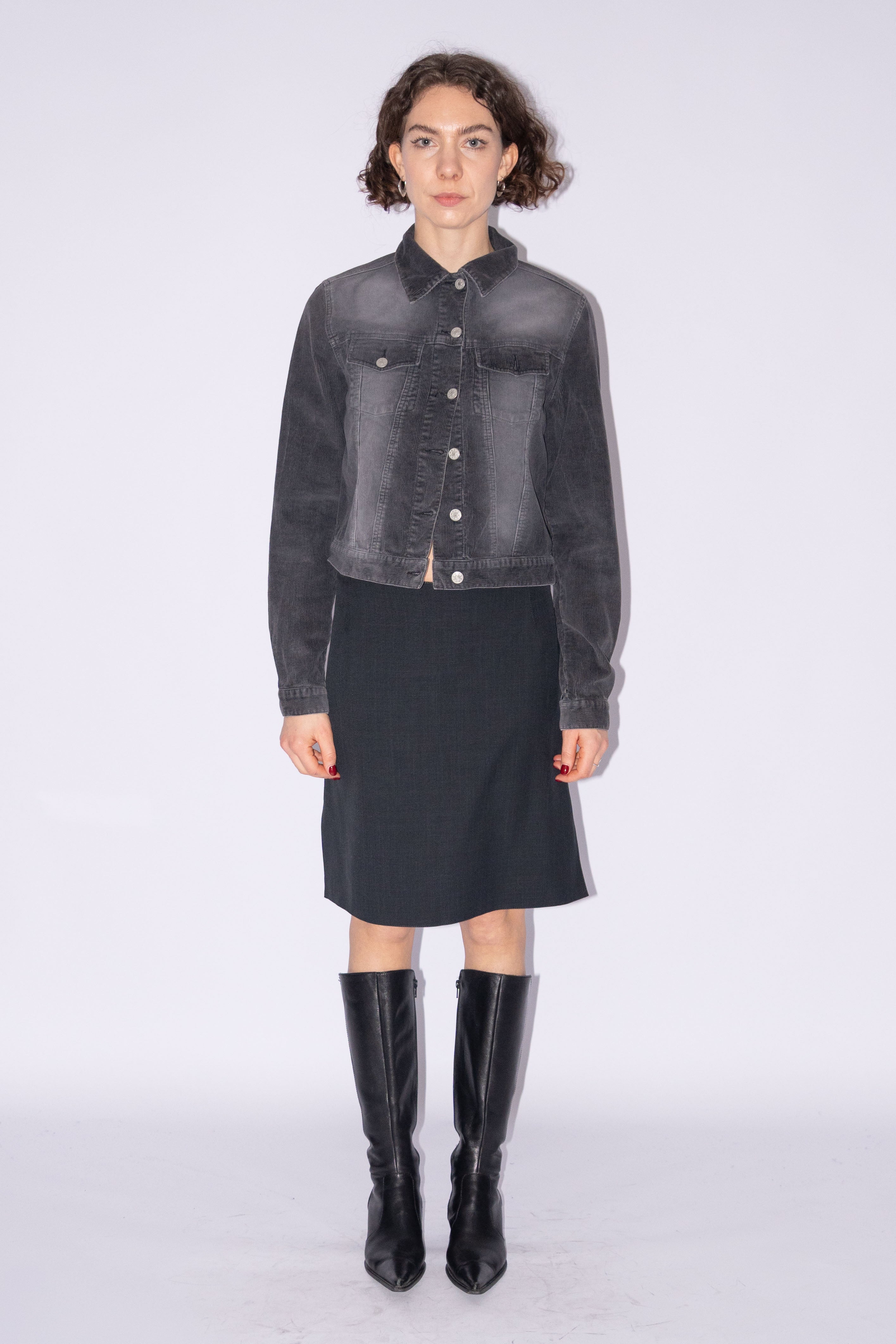 Grey Ribbed Jacket Denim Fit