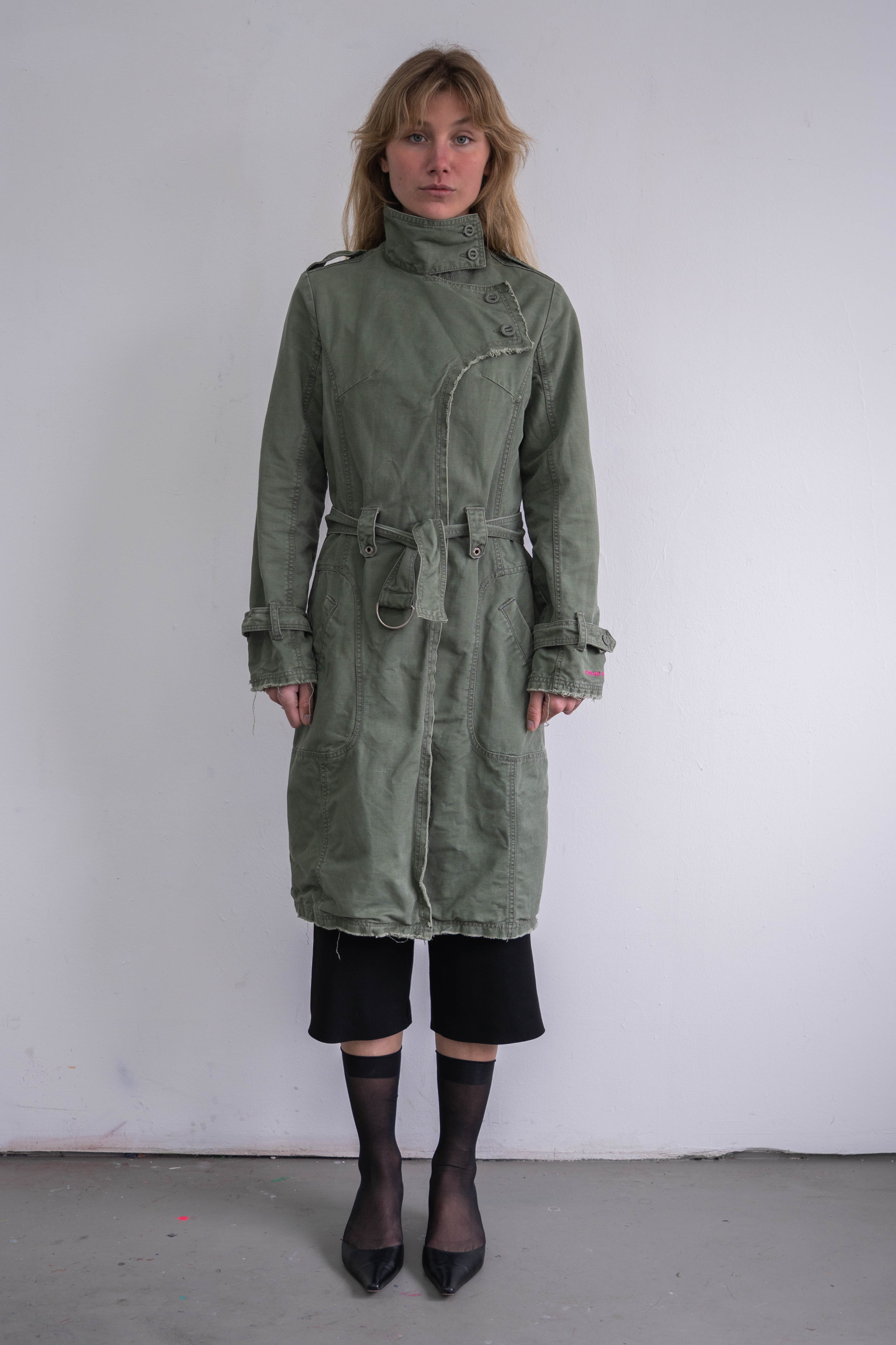 Green Cotton Long Asymmetric Jacket - Size M