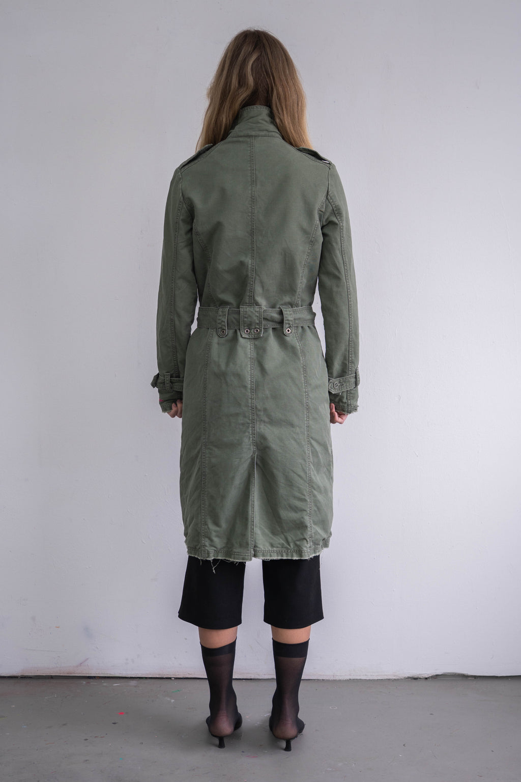Green Cotton Long Asymmetric Jacket - Size M