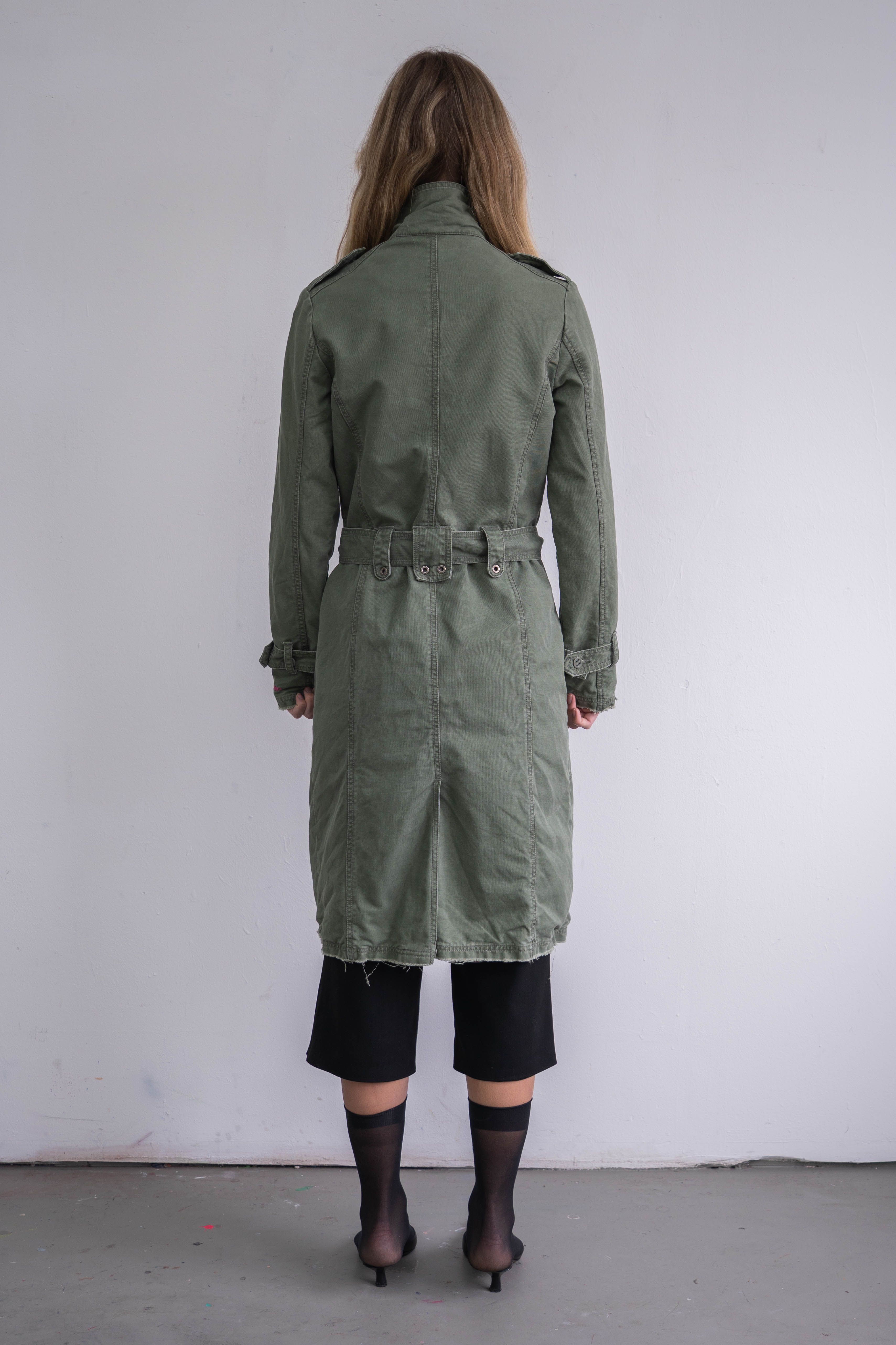 Green Cotton Long Asymmetric Jacket - Size M