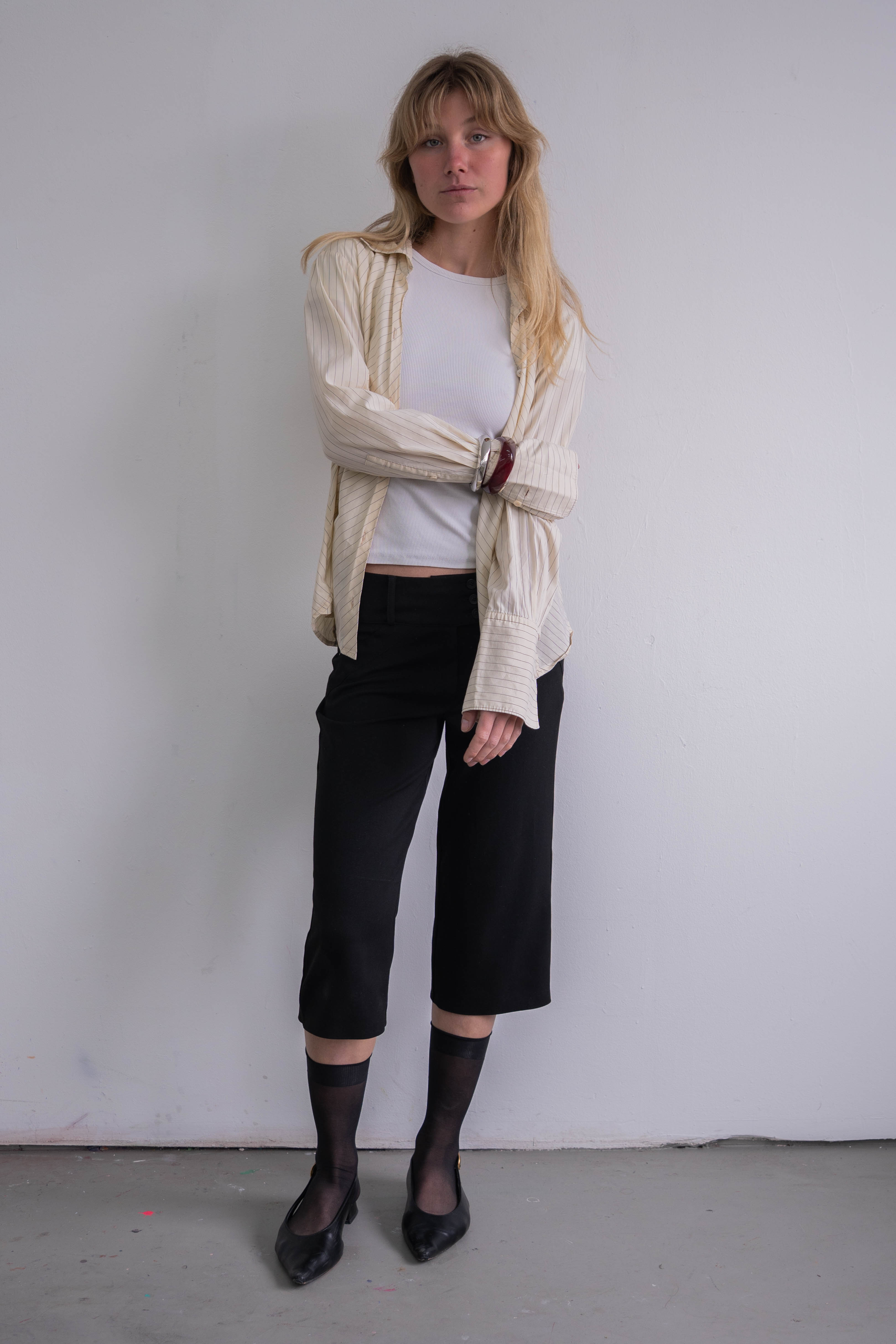 Light Yellow Blouse Diagonal Stripe - Size XL