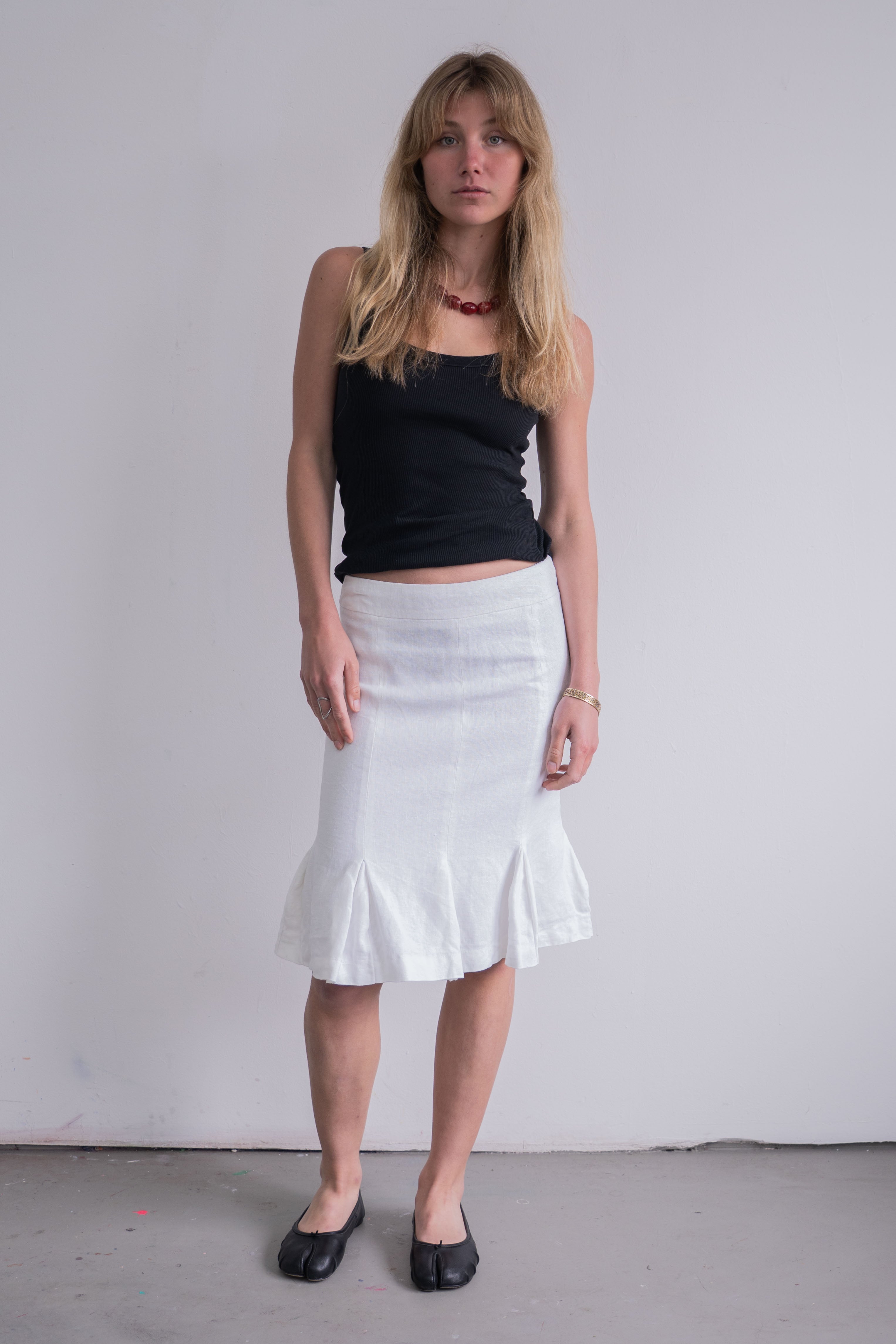 White Skirt 100% Linen - Size M