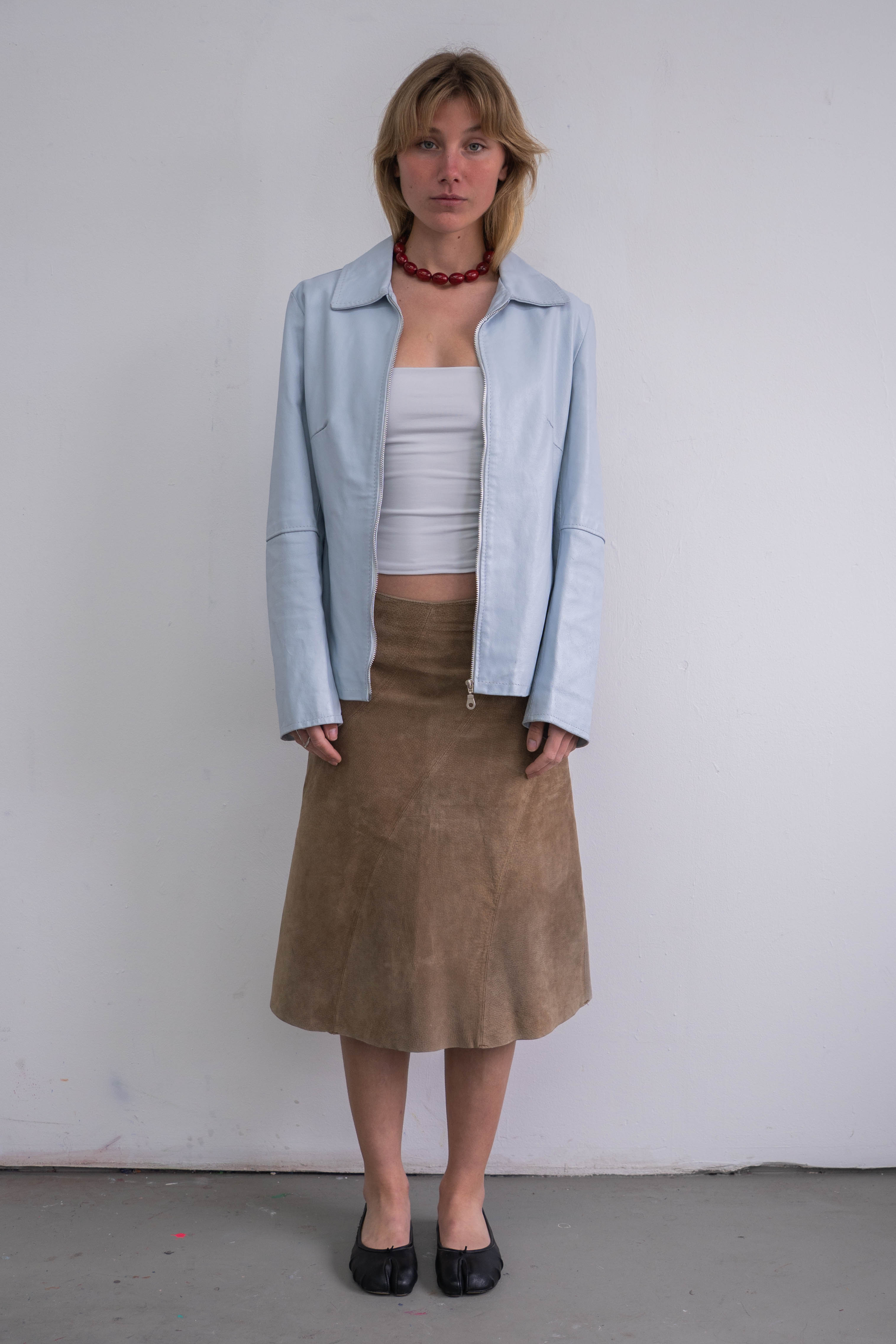 Light Blue Faux Leather Jacket - Size L