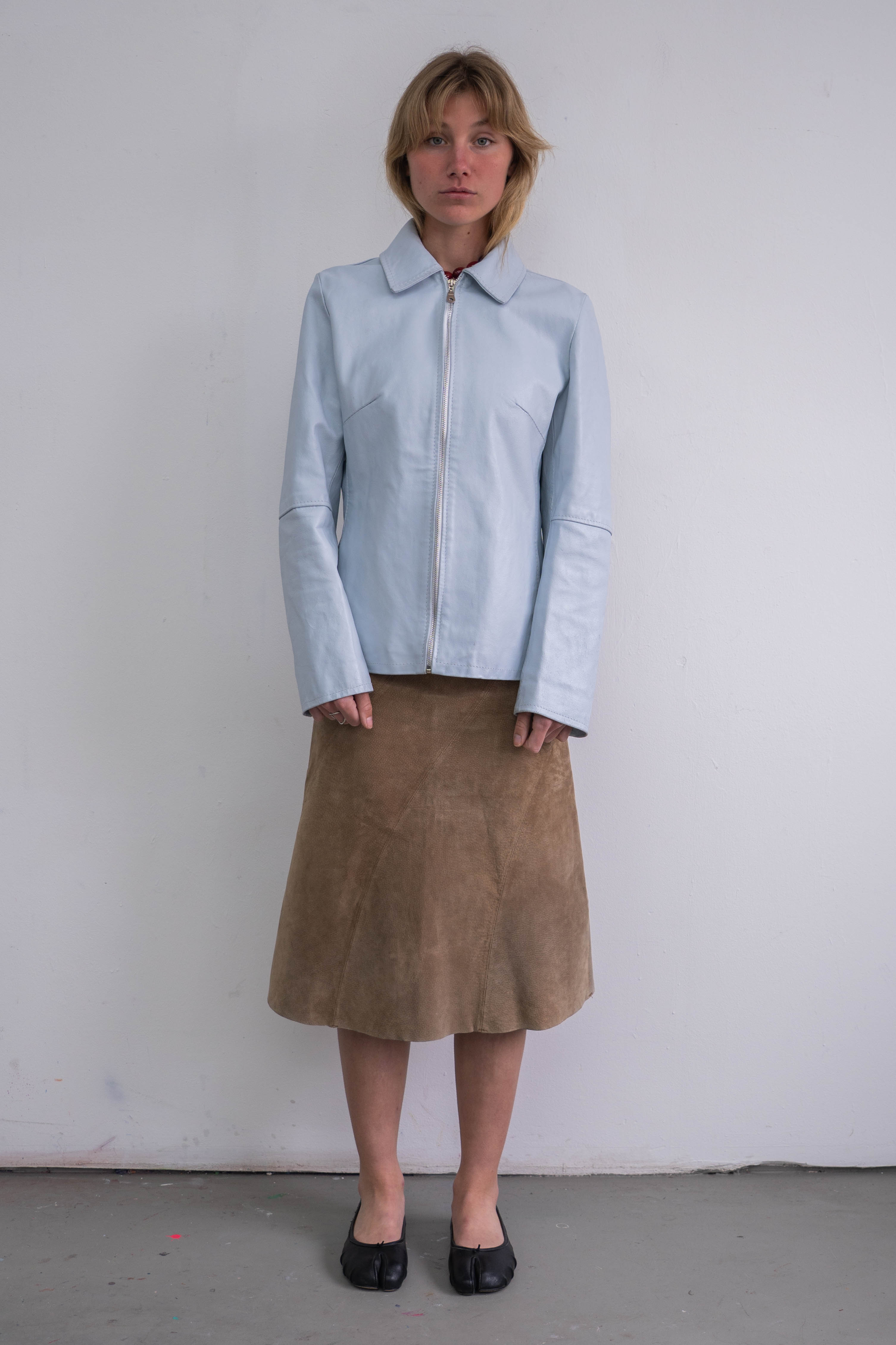 Light Blue Faux Leather Jacket - Size L