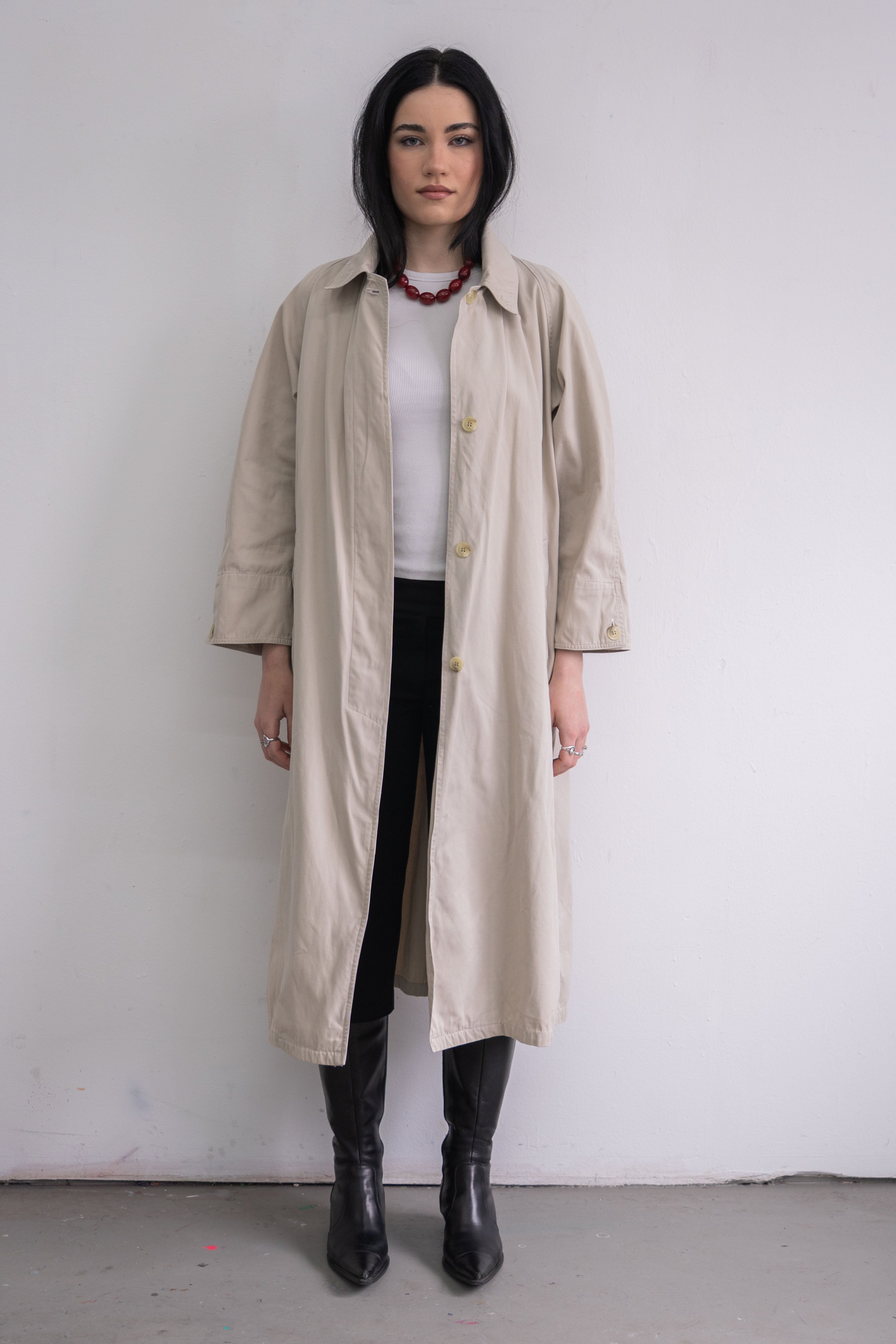 Beige Cotton Long Summer Coat - Size S/M