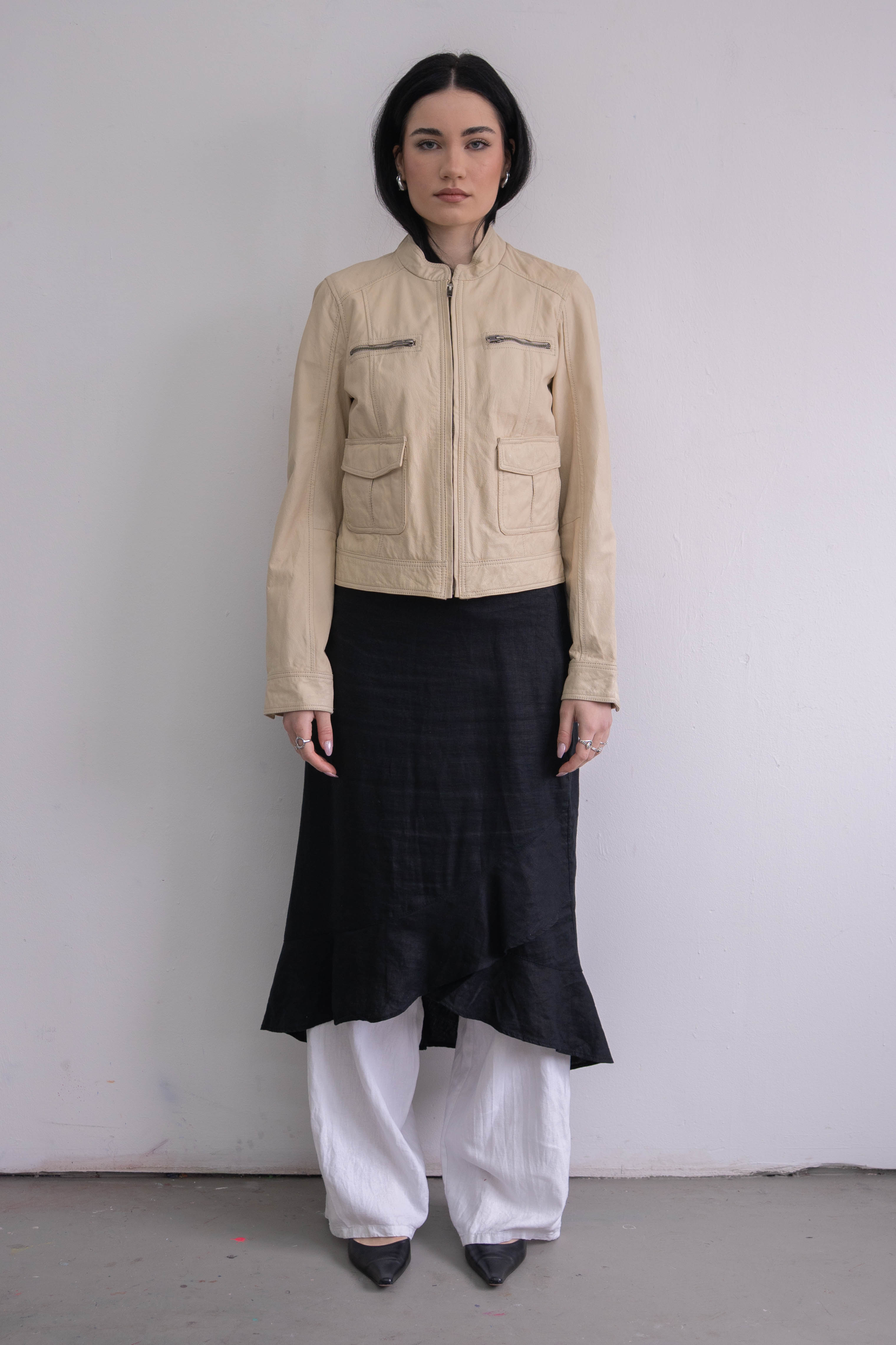 Light Yellow Leather Jacket - Size S