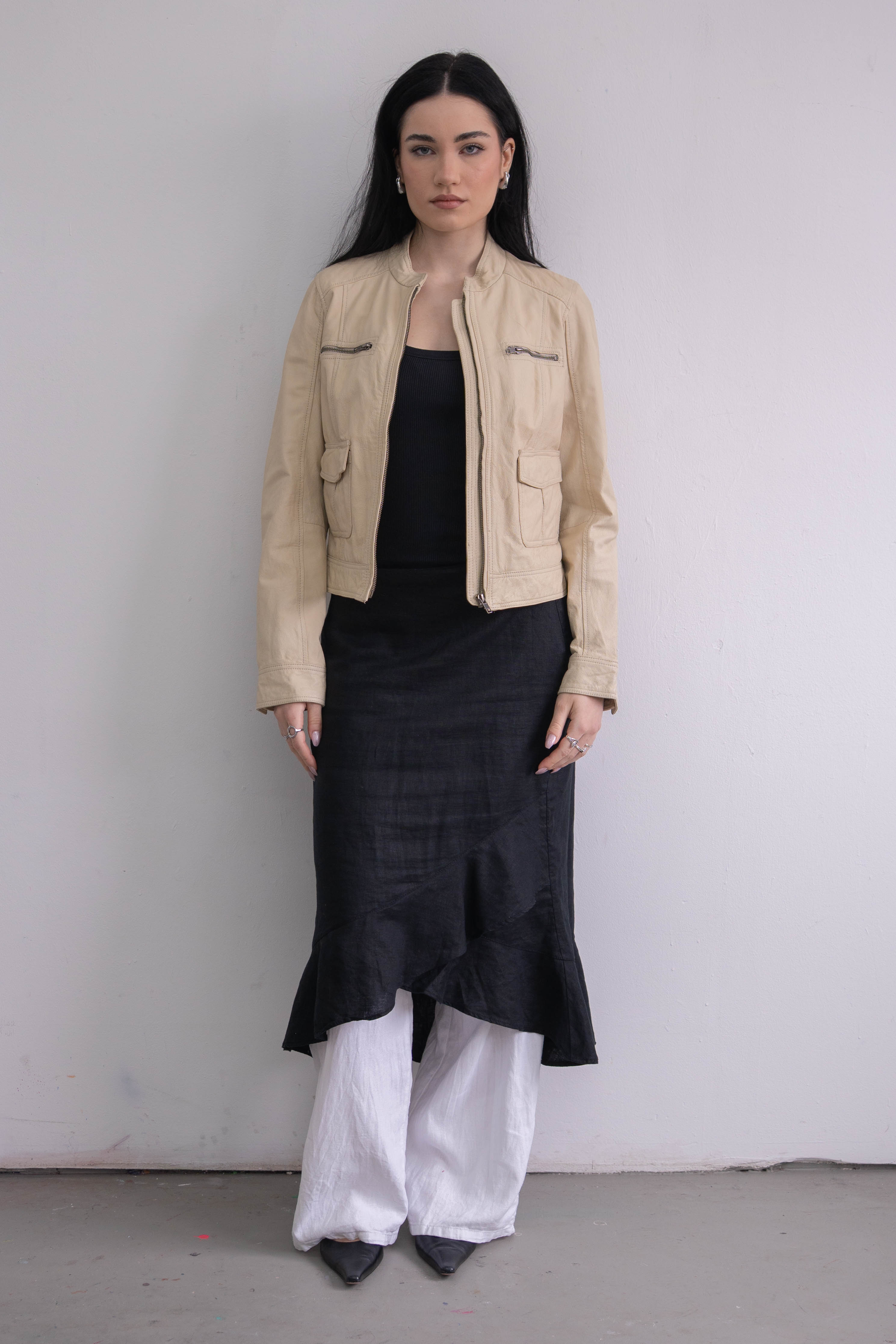 Light Yellow Leather Jacket - Size S