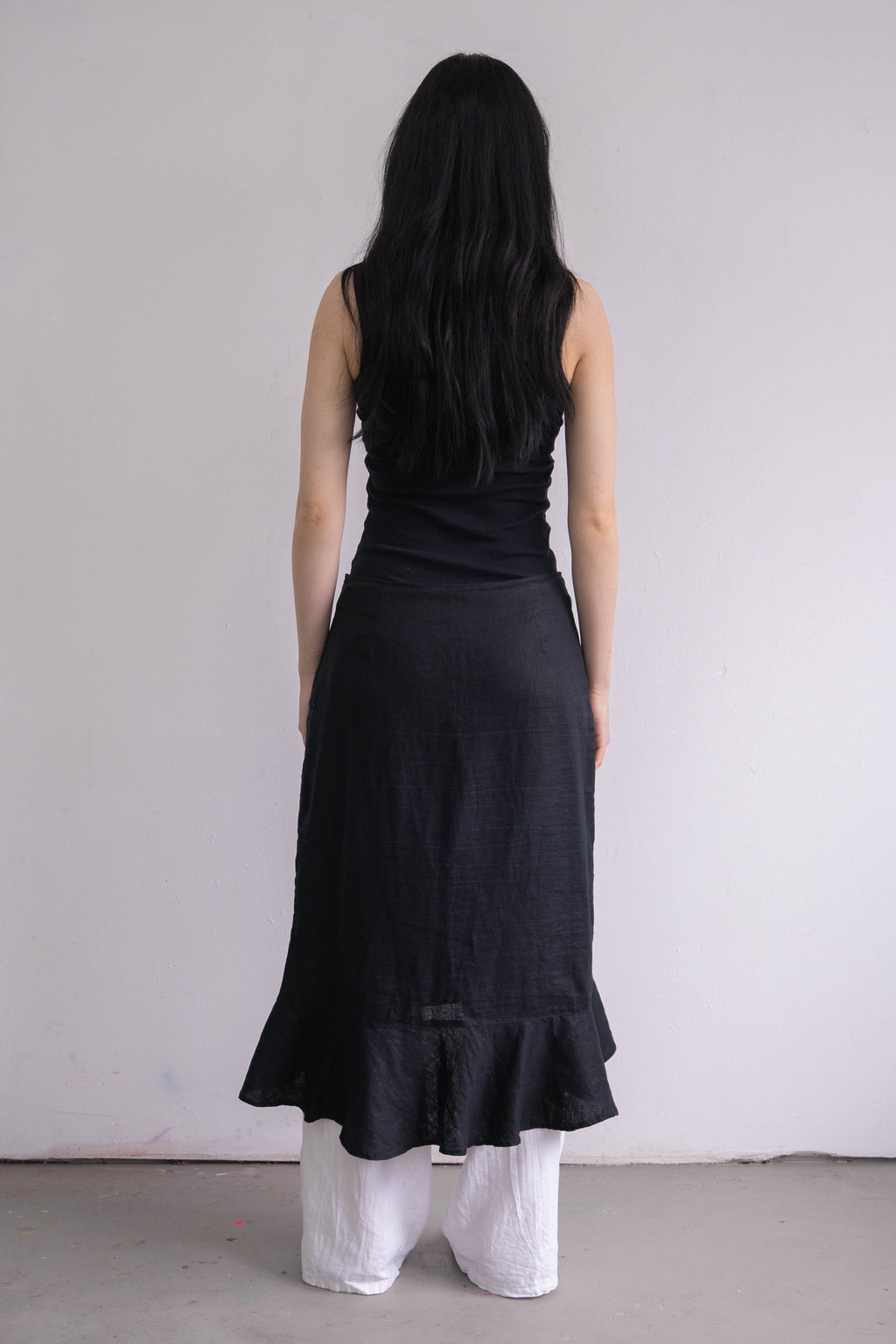Black Long Linen Skirt - Size M/L