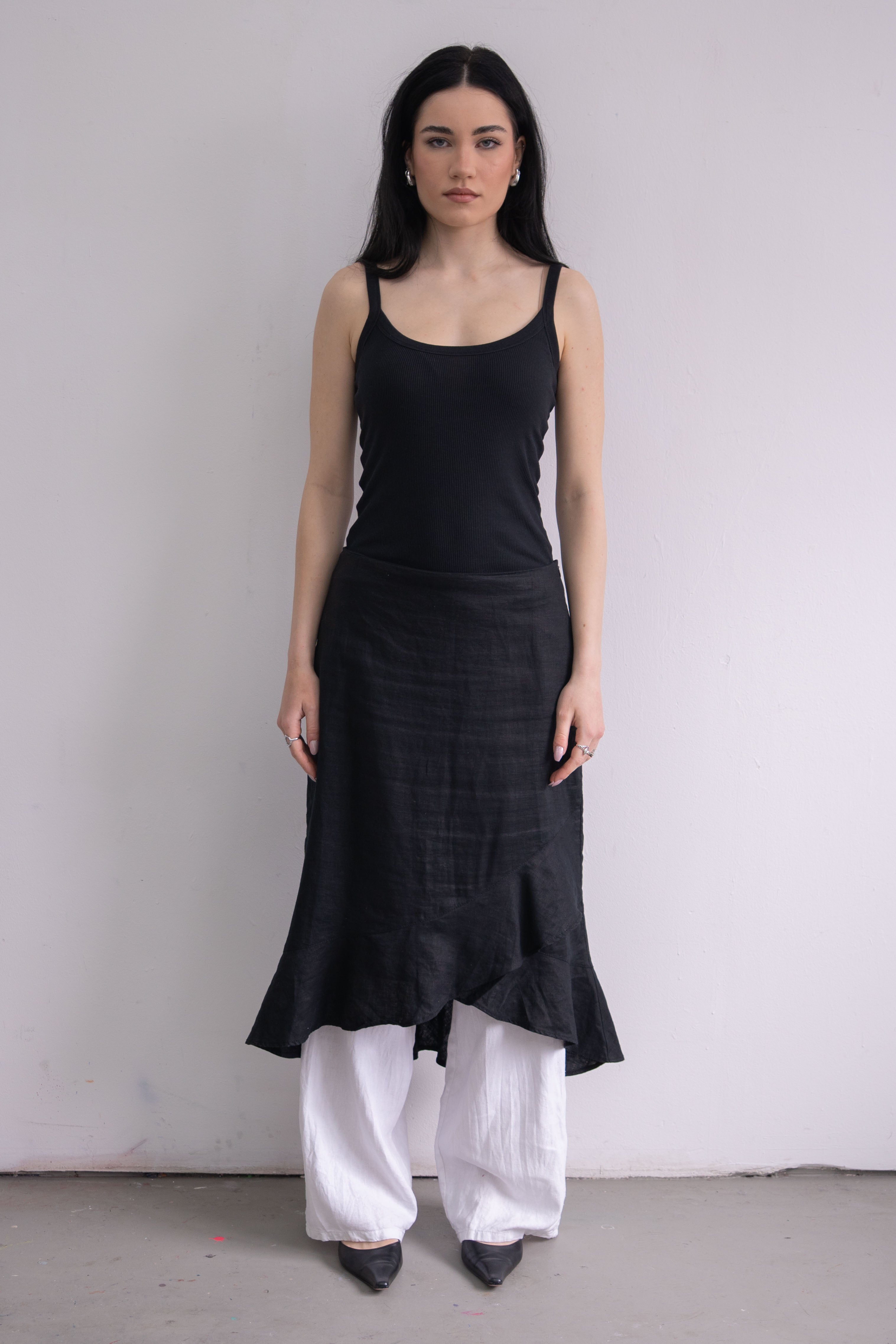 Black Long Linen Skirt - Size M/L