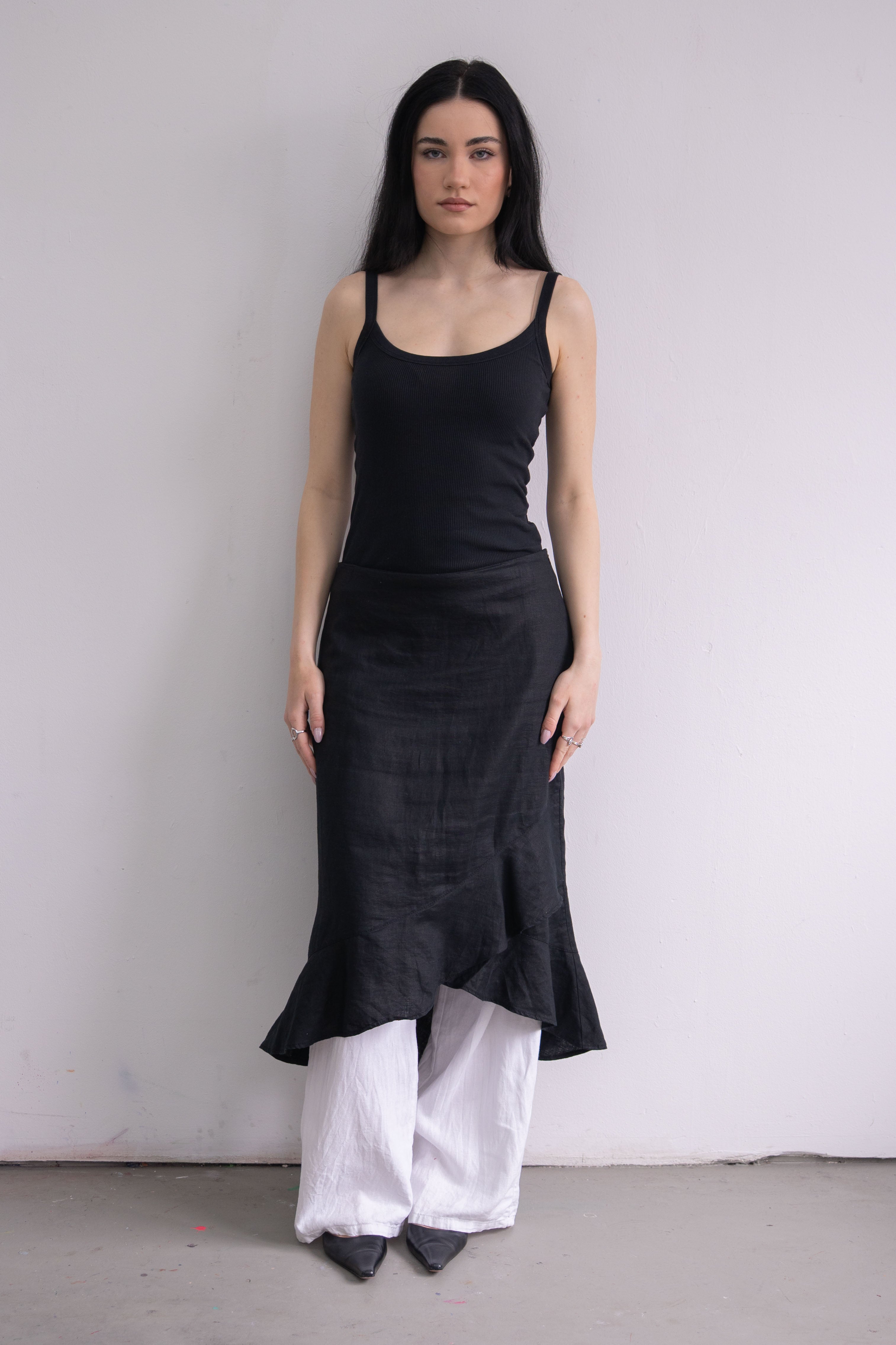 Black Long Linen Skirt - Size M/L