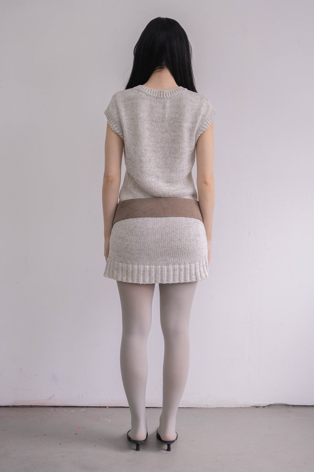 Beige Deep V-Neck Knit Dress - Size L