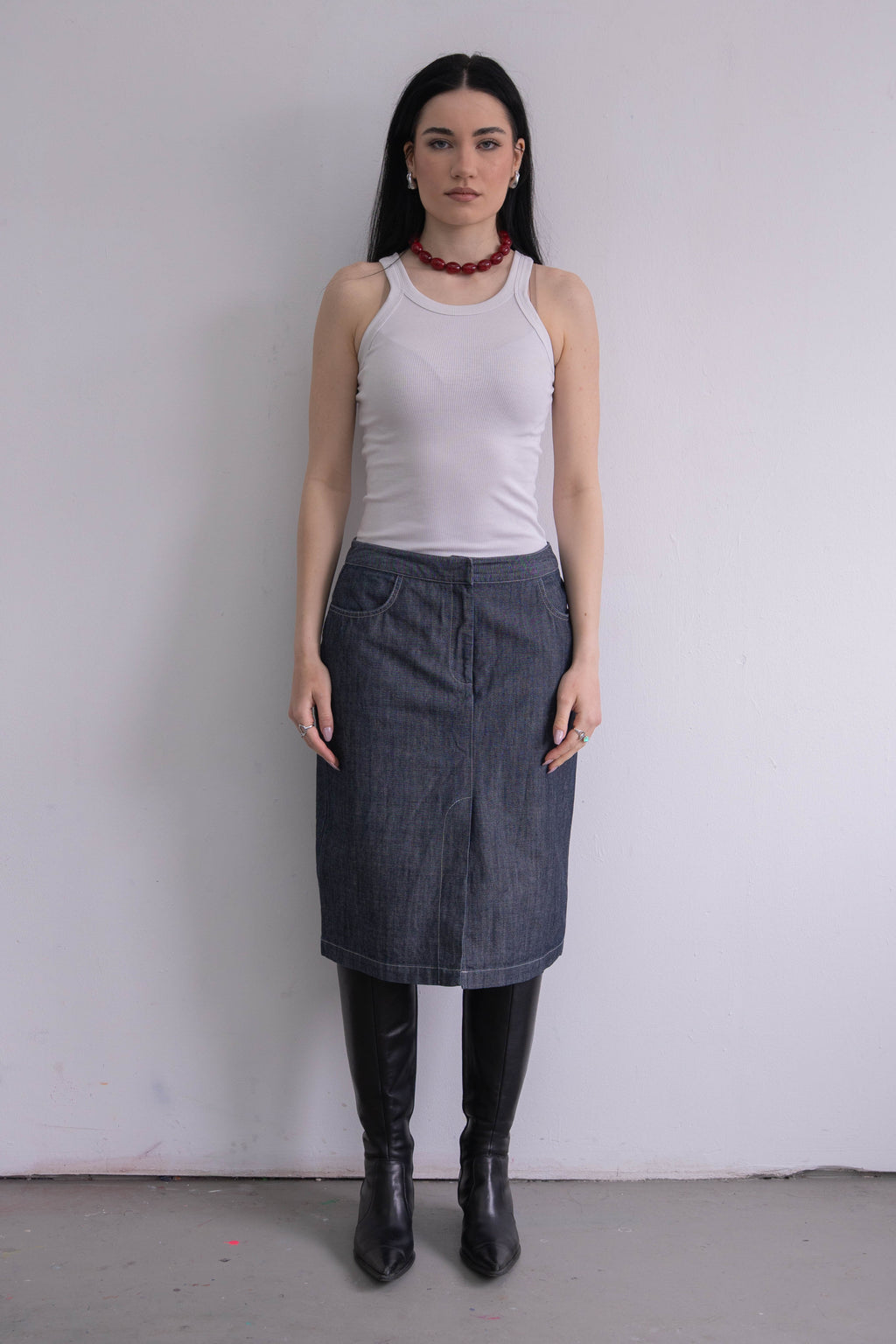 Contrast Stitch Denim Skirt - Size M