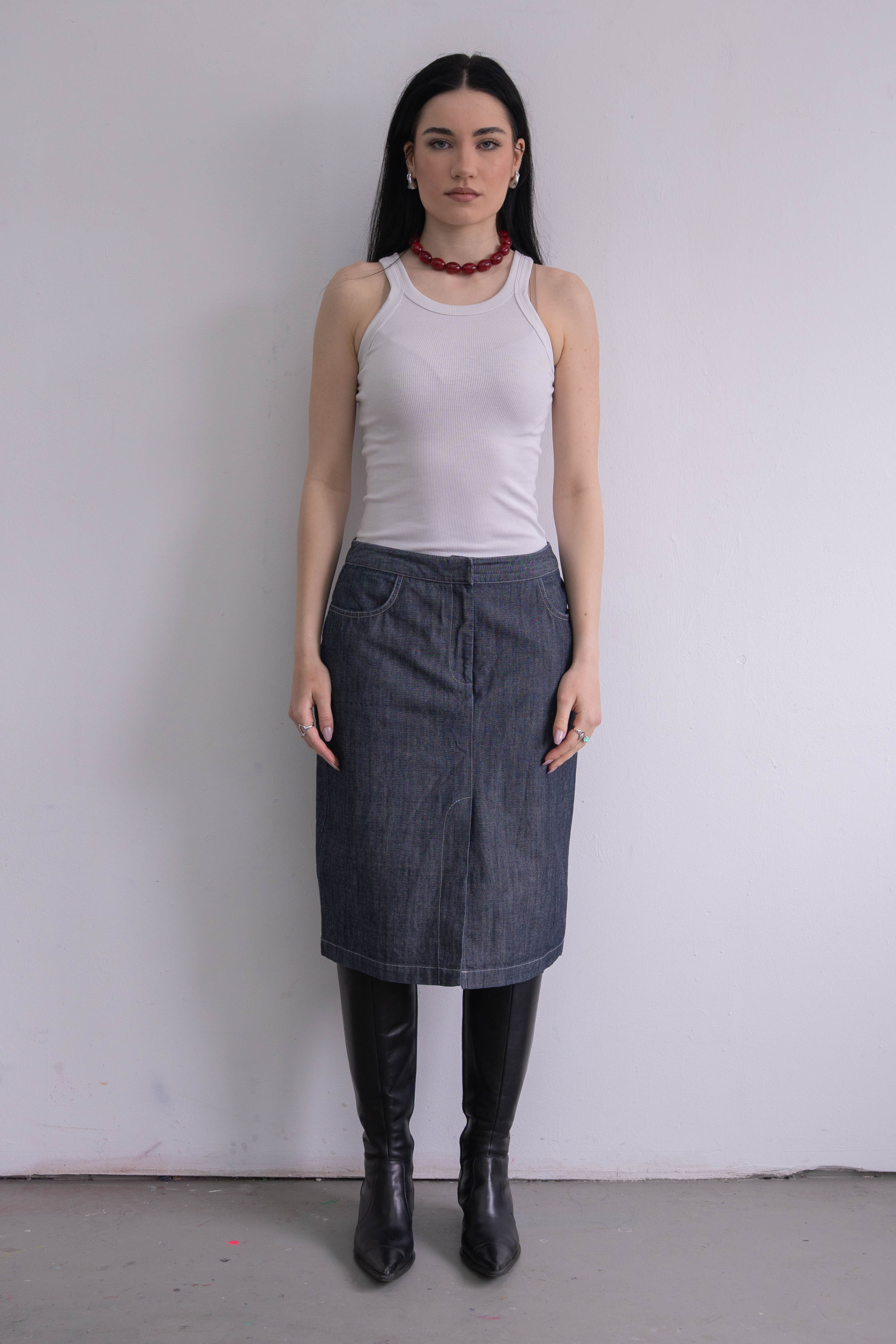 Contrast Stitch Denim Skirt - Size M