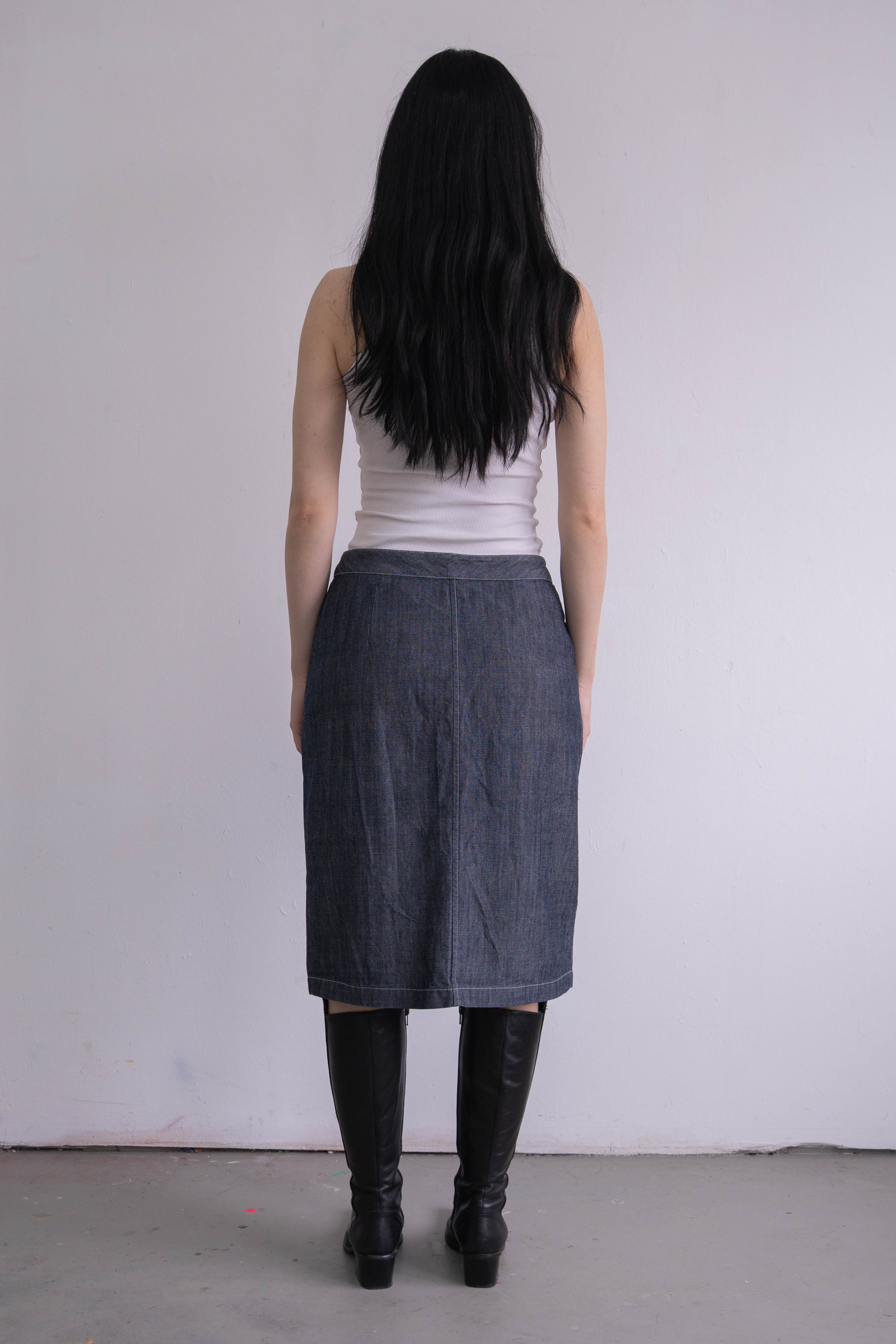 Contrast Stitch Denim Skirt - Size M